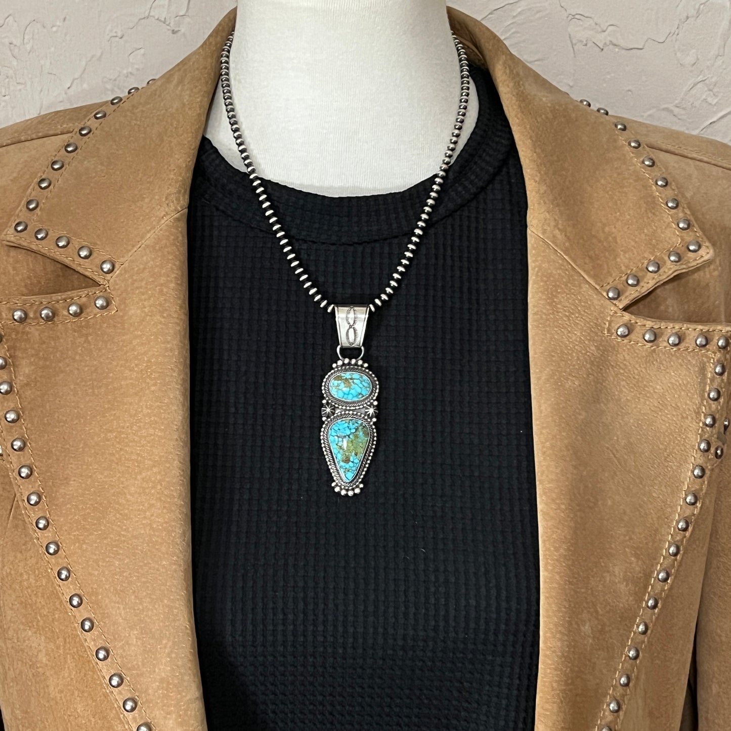Blue Kingman Turquoise Pendant 7 Navajo handmade Sterling Silver Tom Lewis