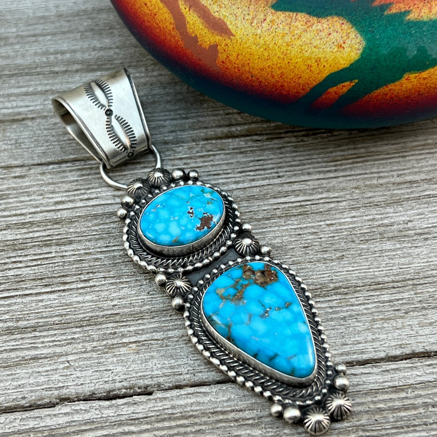 Blue Kingman Waterweb Turquoise Pendant 4 Navajo Sterling Silver Tom Lewis