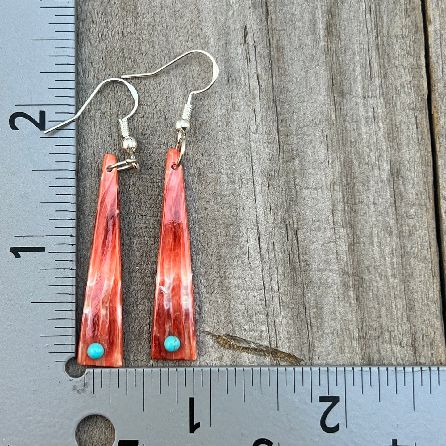 Red Spiney Oyster Shell Earrings Turquoise Zuni handmade Jesus Espino 681