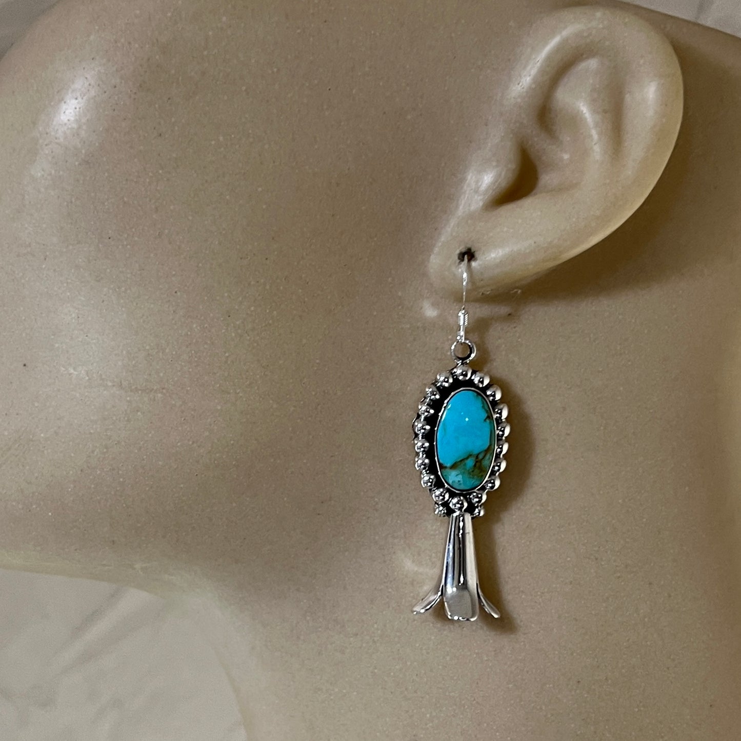 Blue Kingman Turquoise squash blossom earrings sterling silver Navajo Charlene Yazzie 459