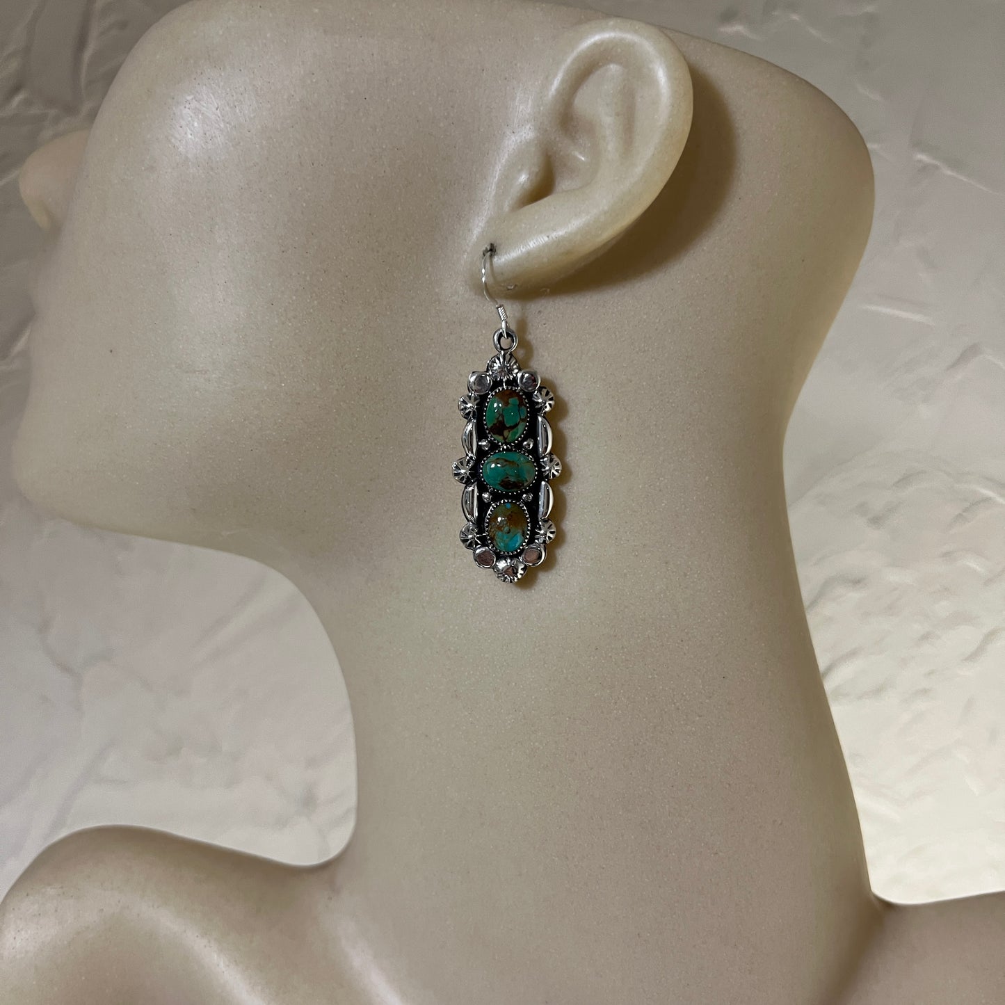 Kingman turquoise dangle earrings sterling silver turquoise Emerson Delgarito 405