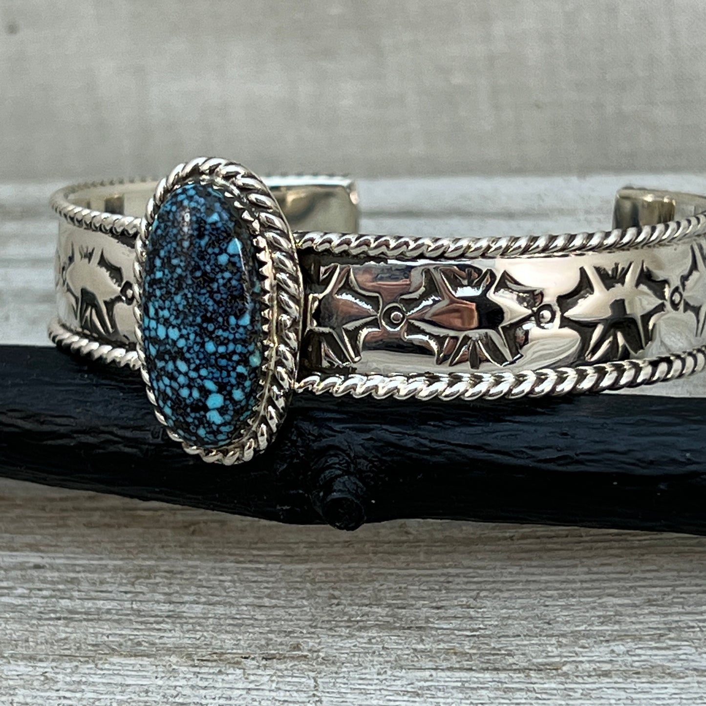 7" Blue Kingman Spiderweb Turquoise Cuff Bracelet Navajo Jason Bahe signed