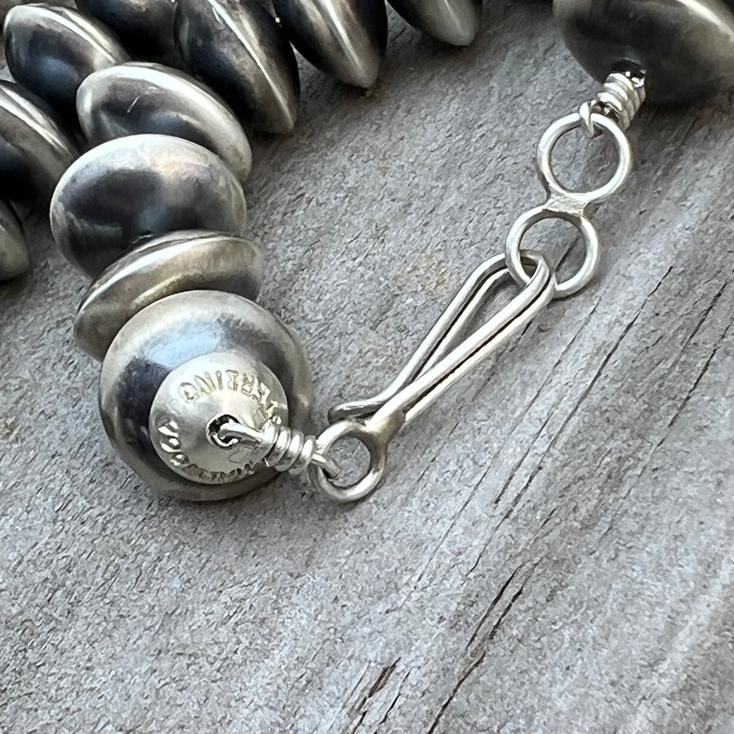 24" Navajo Handmade Sterling Silver Pearl Saucer Bead Necklace Bryannen Halwood Signed