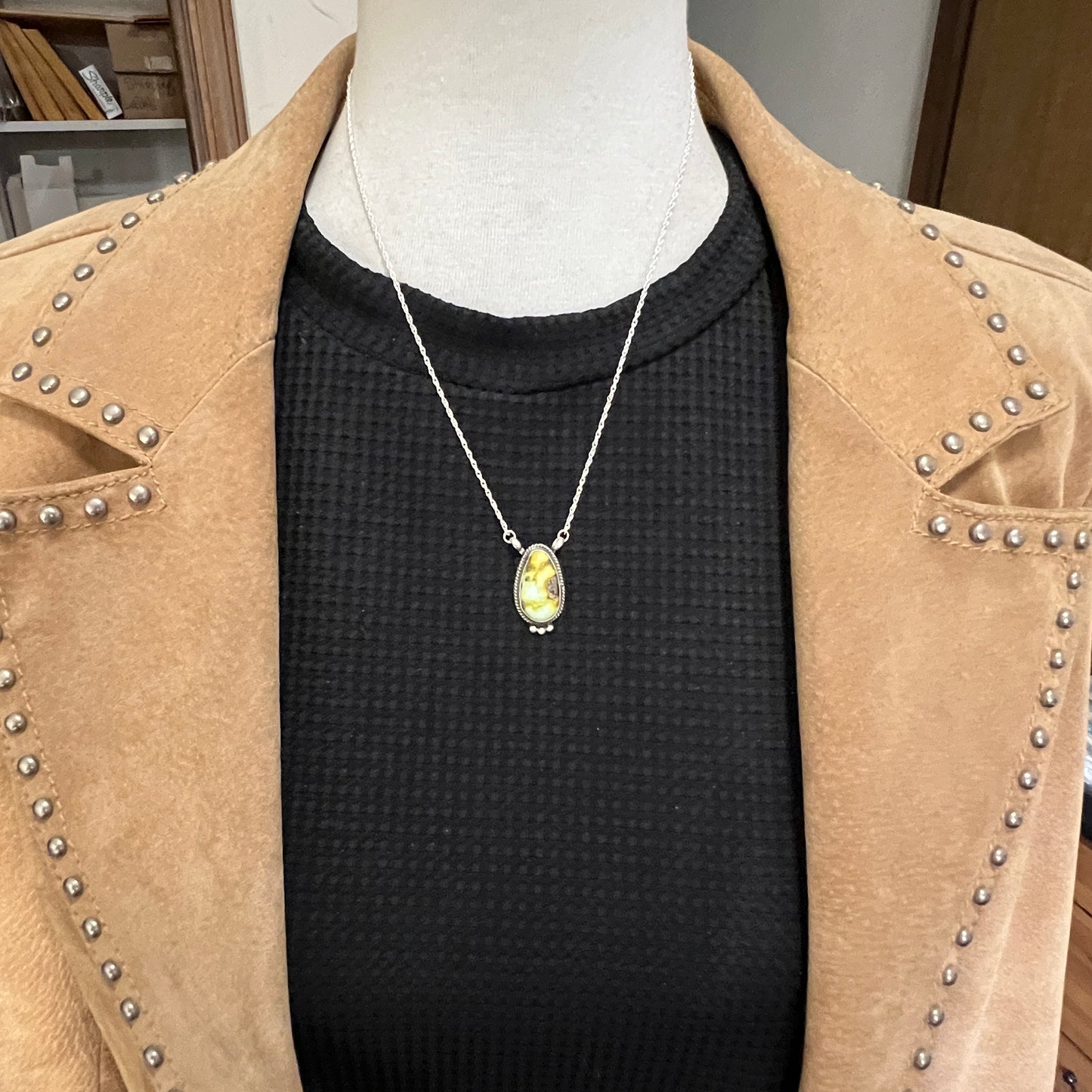 18 1/2" Palomino Variscite Sterling silver Necklace Navajo handmade Sharon McCarthy