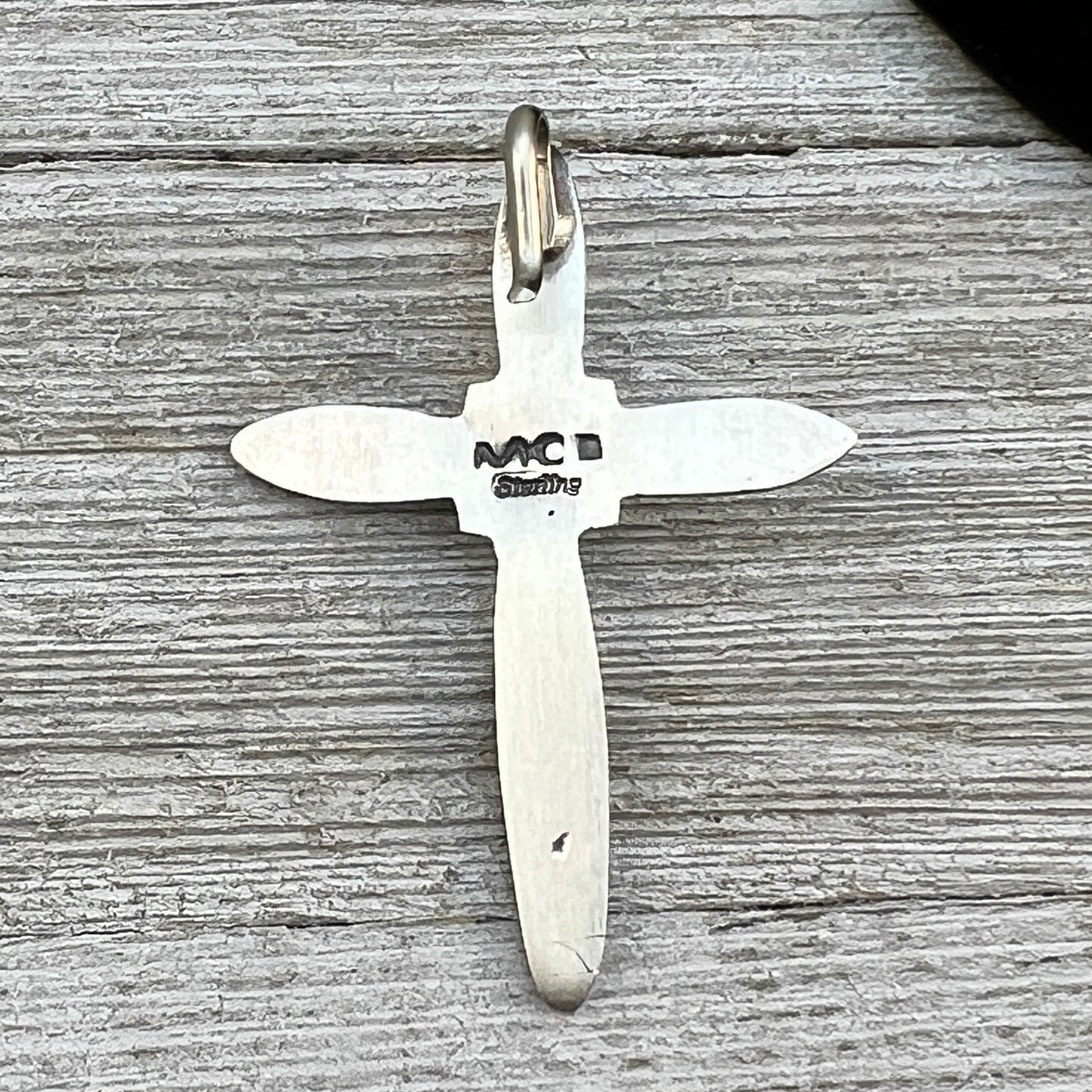 Narrow Turquoise Cross Pendant Sterling Silver Navajo handmade Martha Cayatineto