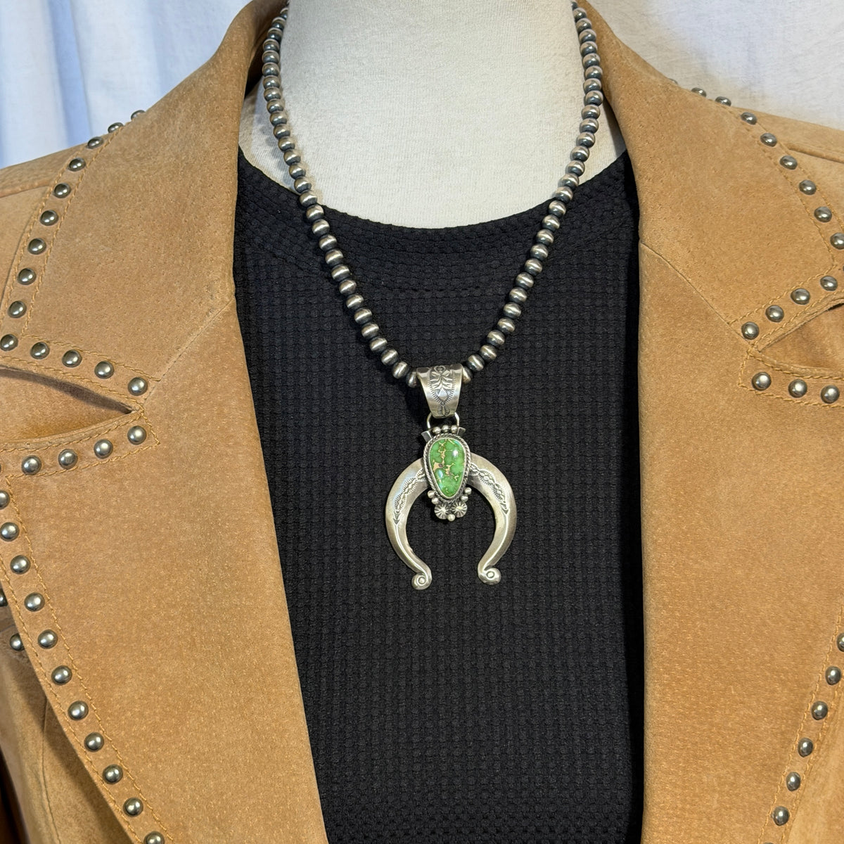 Sonoran Gold Turquoise Naja Pendant Samuel Yellowhair Navajo Handmade PD6