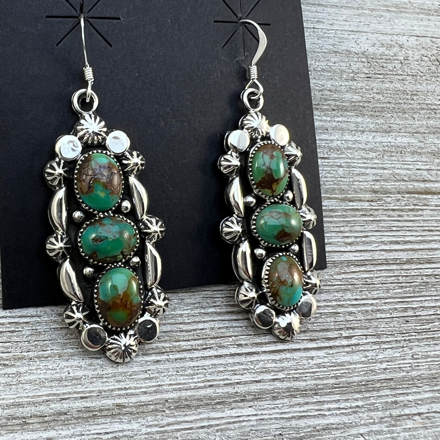 Kingman turquoise dangle earrings sterling silver turquoise Emerson Delgarito 405