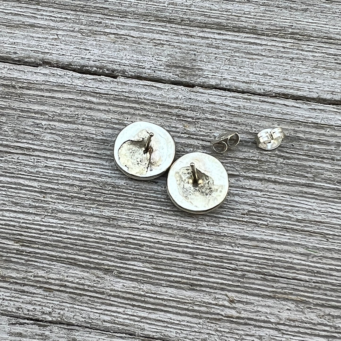 Zuni inlay turquoise fish scale small round stud earrings sterling silver Orena Leekya 4