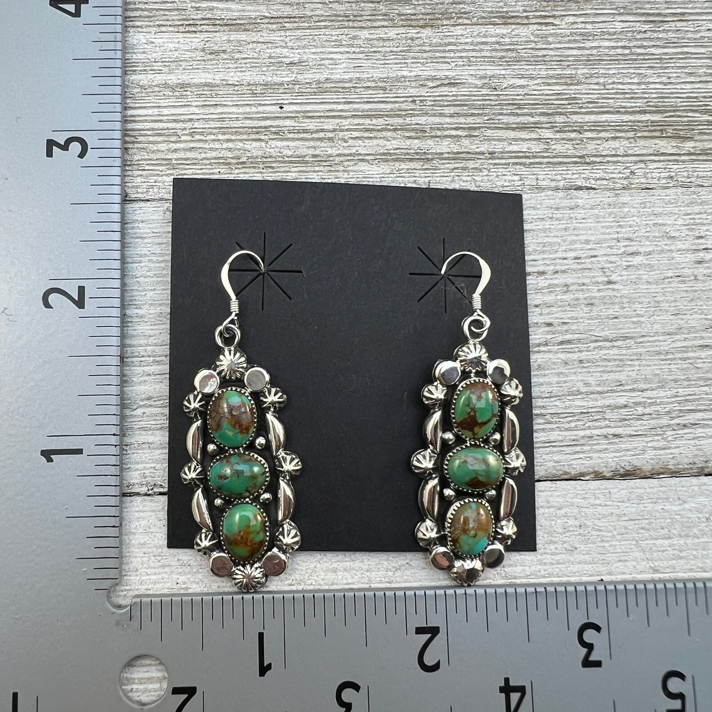 Kingman turquoise dangle earrings sterling silver turquoise Emerson Delgarito 405