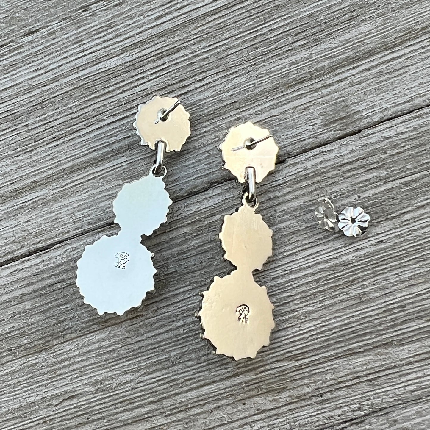 Light Blue Turquoise Drop Earrings, Navajo handmade sterling silver Evelyn Platero