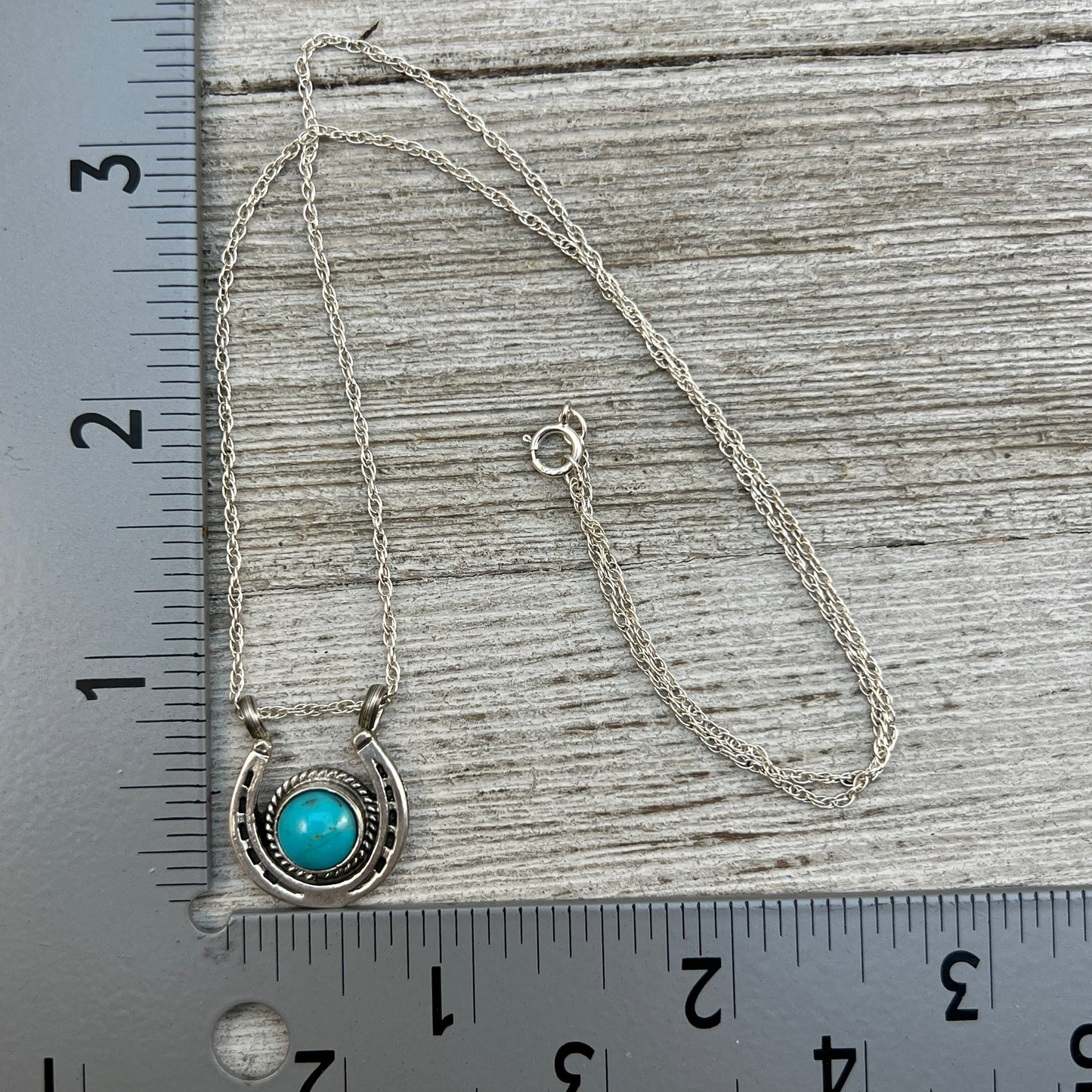 18" Sterling Silver Turquoise Horseshoe Necklace Cowgirl Rodeo Jewelry Annette Chiquito