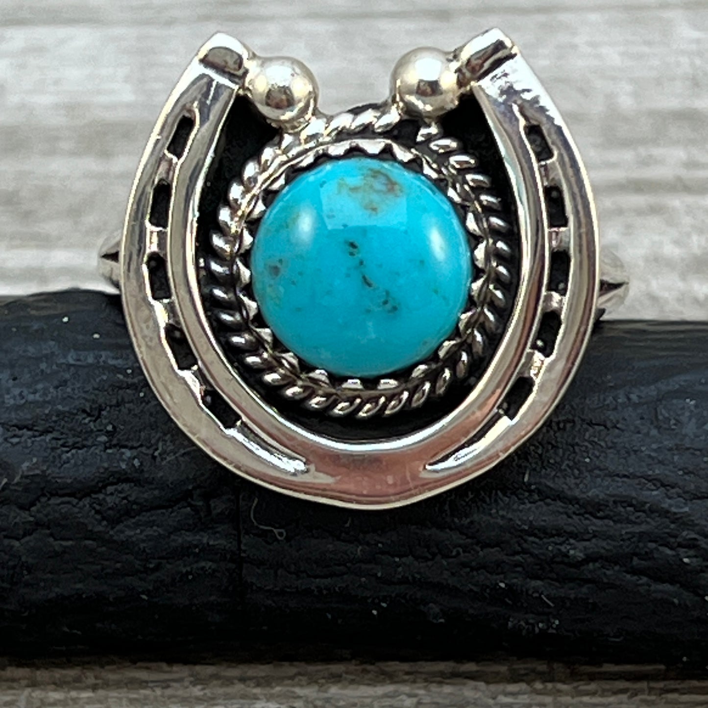 Size 8 Campitos Turquoise sterling silver horseshoe ring western equestrian jewelry Rodeo