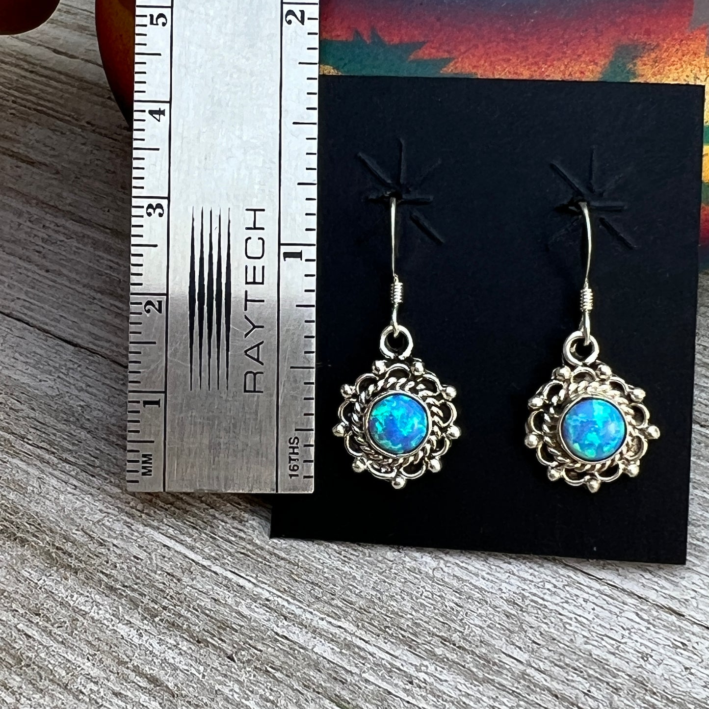 Dainty blue Opal Dangle earrings, small handmade Sterling Silver