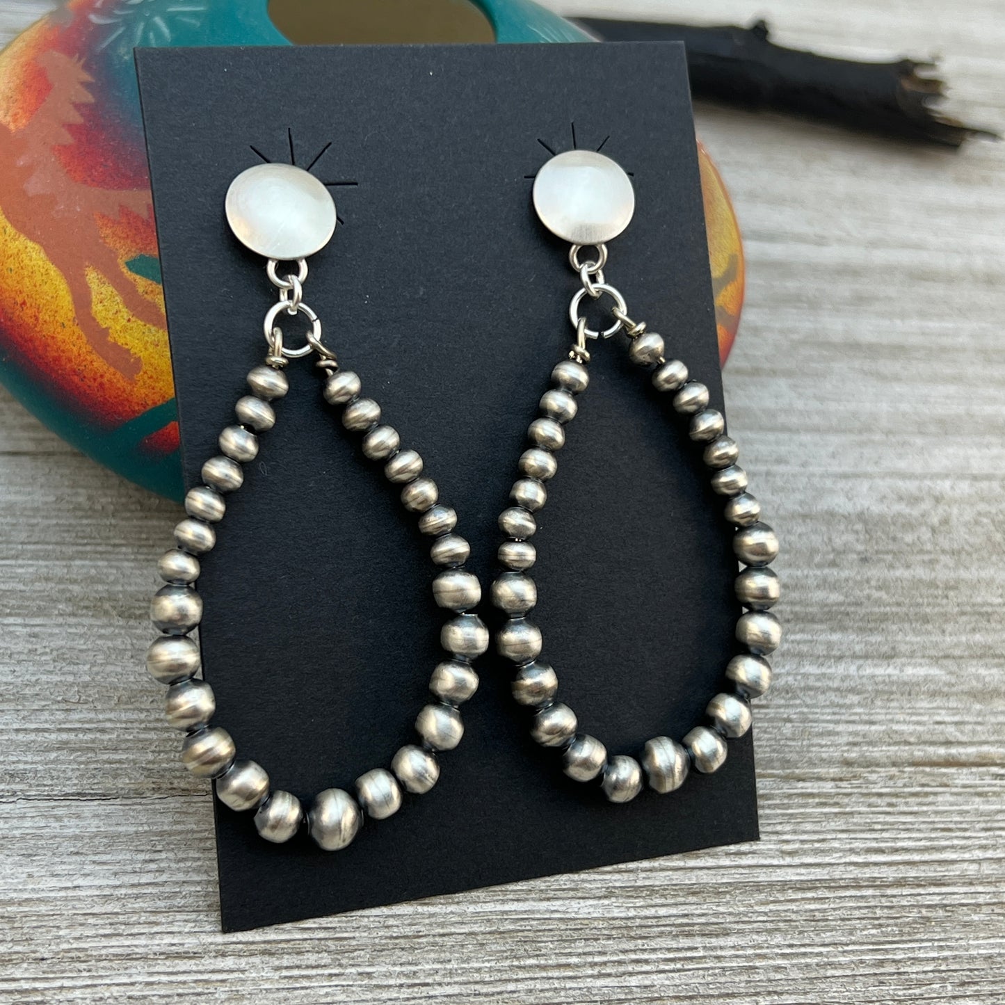 Sterling silver handmade Navajo Pearl Earrings, authentic Navajo handmade Dorinda Mariano