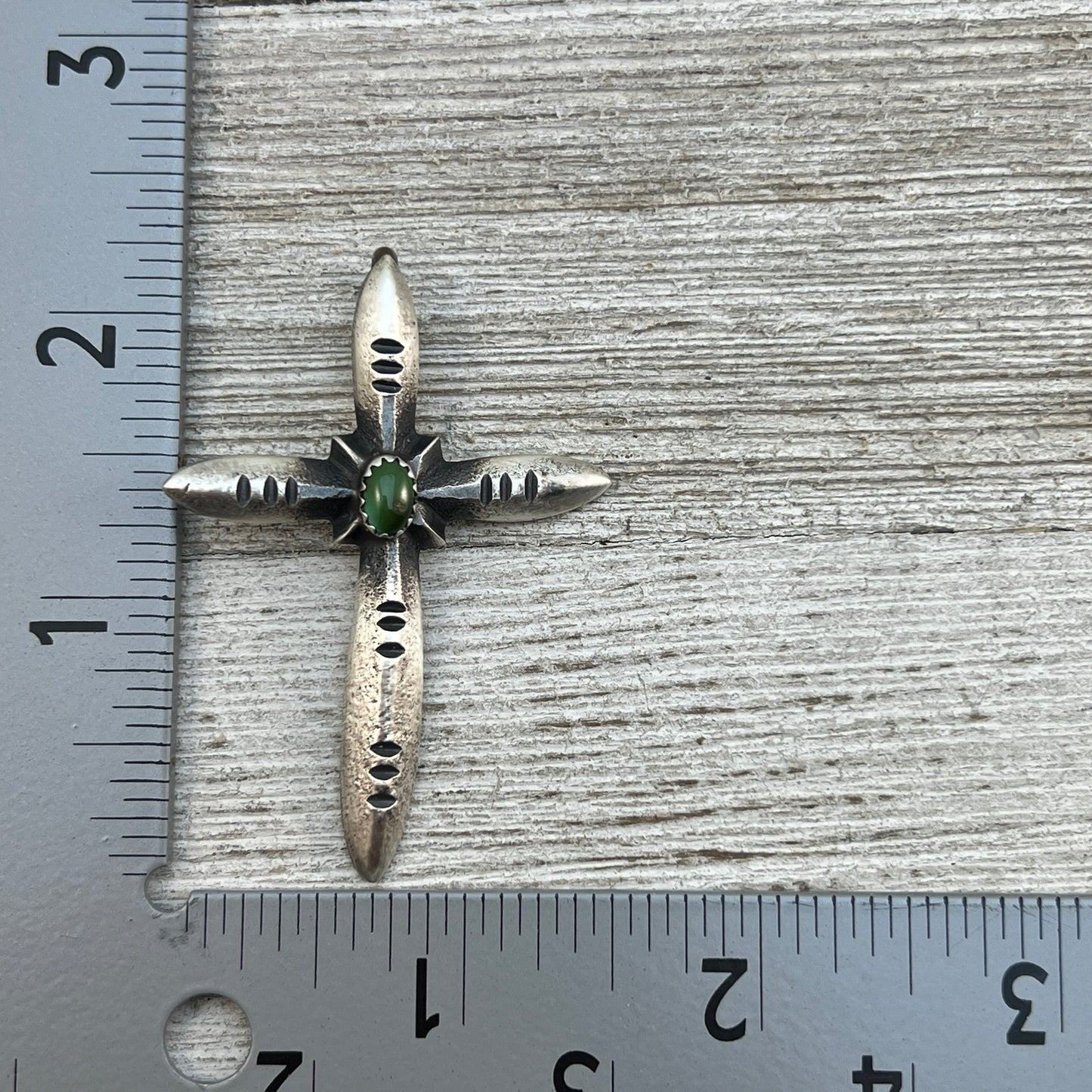 Narrow Turquoise Cross Pendant Sterling Silver Navajo handmade Martha Cayatineto