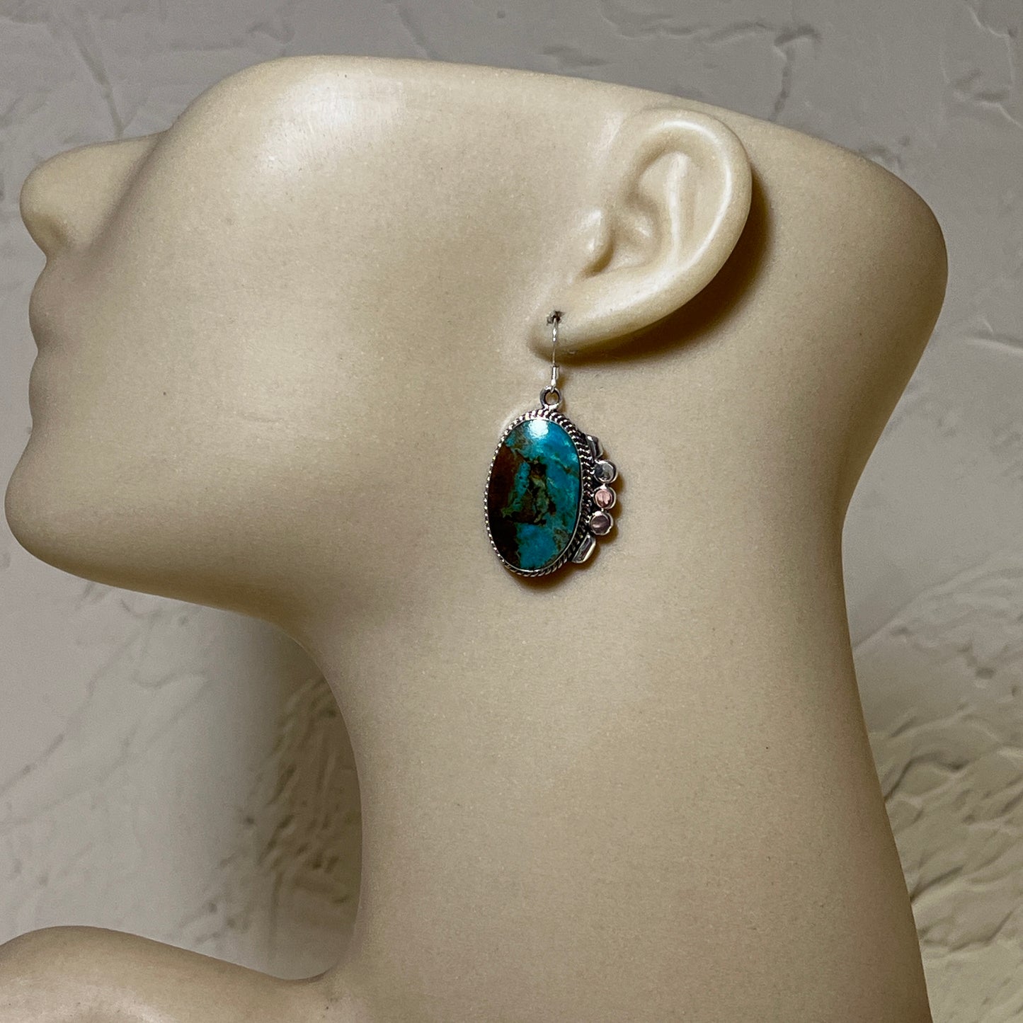 Turquoise Dangle Earrings sterling silver Navajo Leroy Silversmith