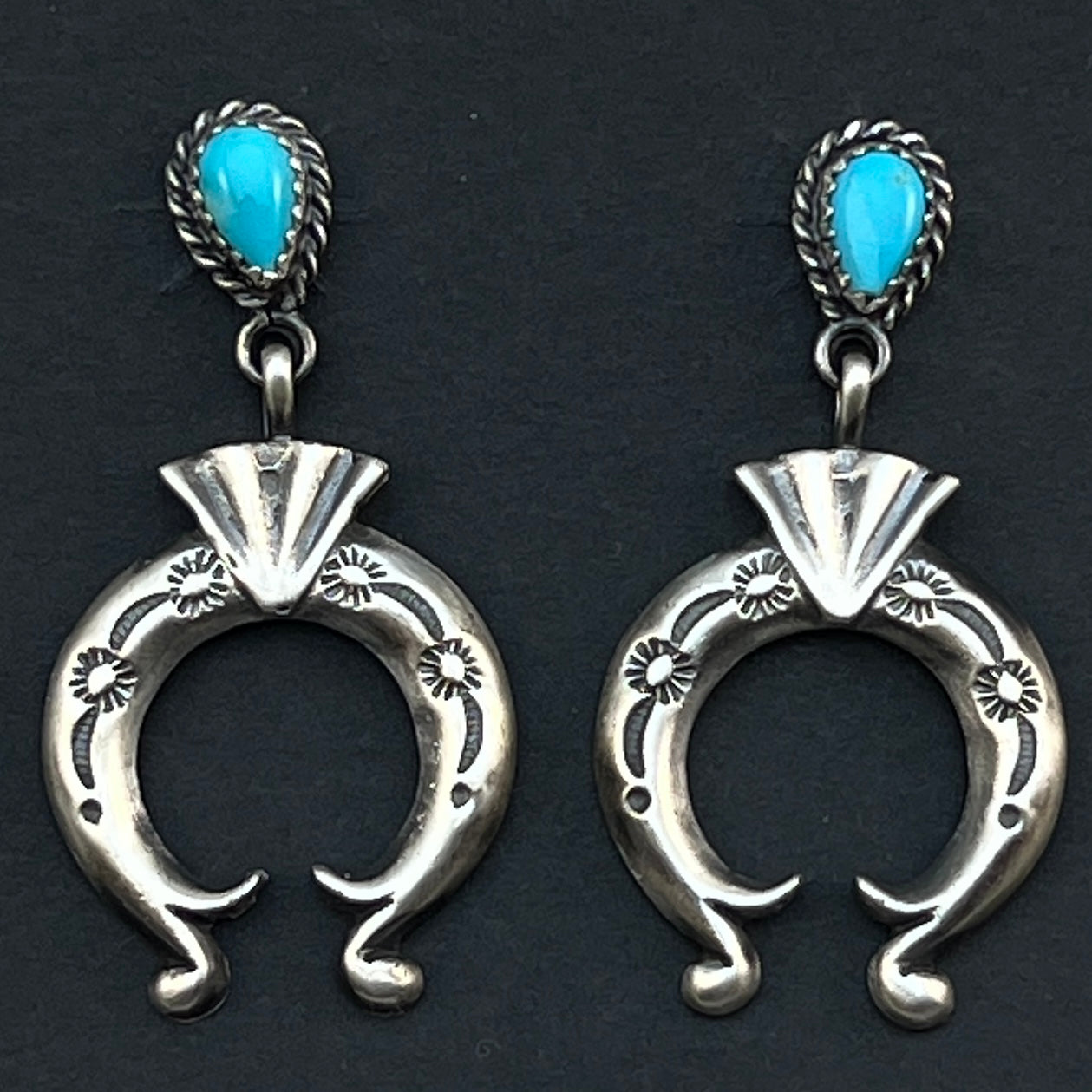 Turquoise naja earrings sterling silver Navajo Adrienne Gordon 444