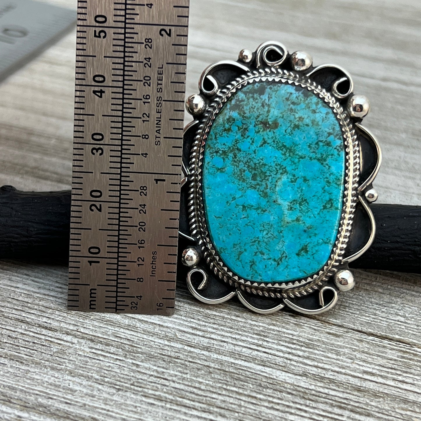 Size 9 Large Blue Kingman Turquoise Stone Statement ring Navajo Leslie Nez