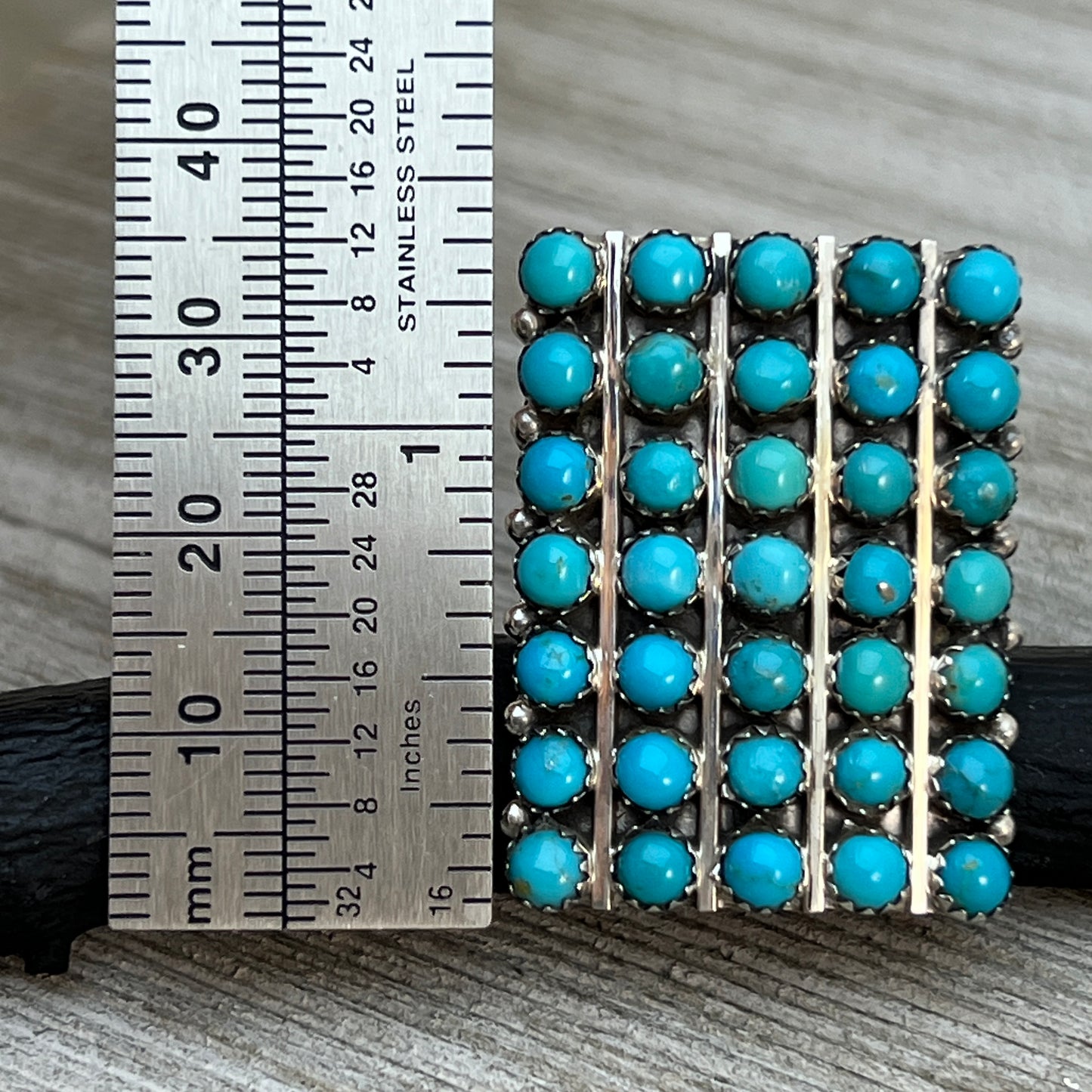 Size 9.75 Turquoise Zuni Snake Eye Dot Row Ring Kenny Lonjose Sterling Silver
