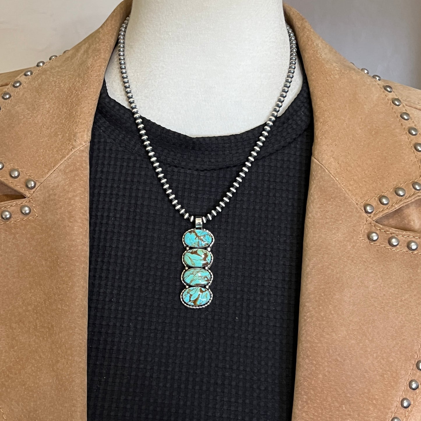 Turquoise vertical bar Pendant Sterling silver Navajo handmade Marie Bahe 540