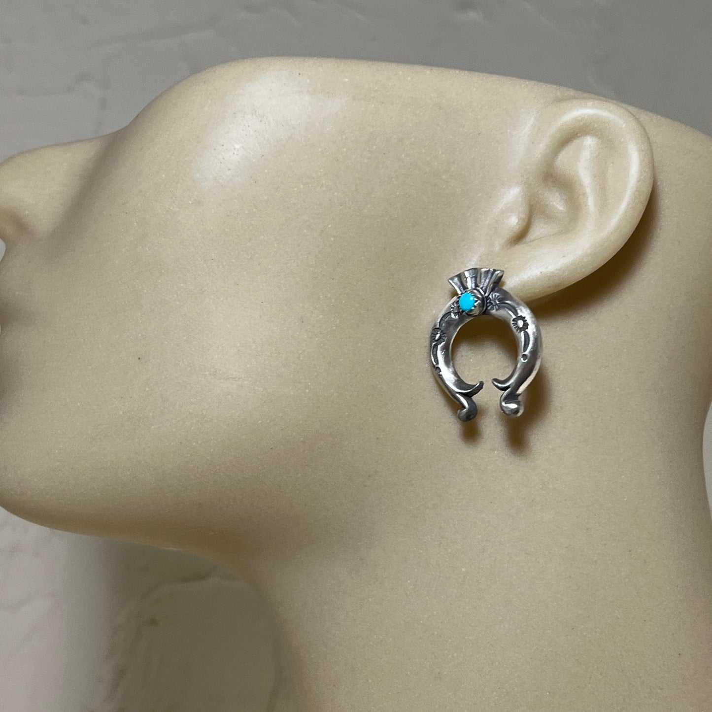 Blue Turquoise Naja stud Earrings Navajo handmade Adrienne Gordan Sterling Silver 4