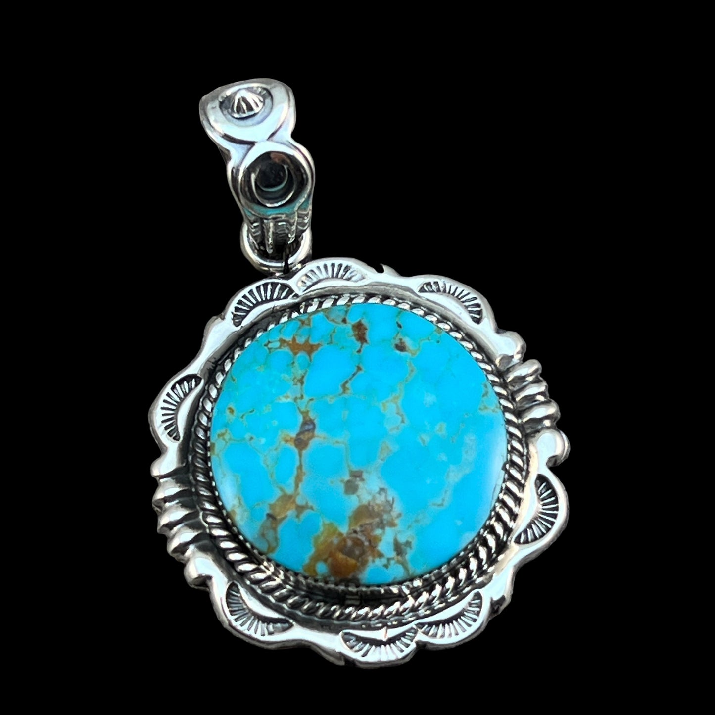 Kingman Turquoise Pendant Sterling silver Navajo handmade Jeremy Delgarito 553