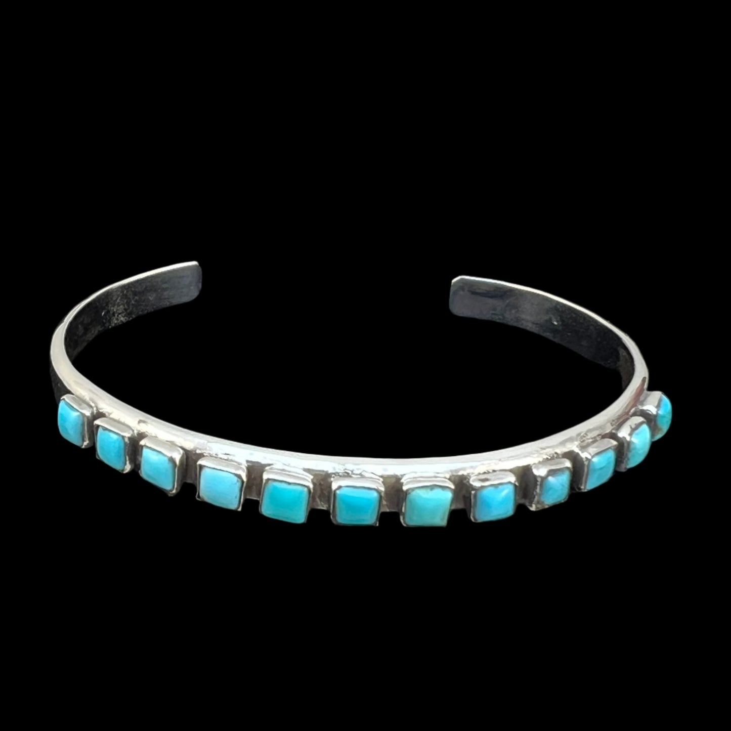Skinny Turquoise stacker Cuff bracelet Sterling Silver Navajo Bobby Platero BOHO 1