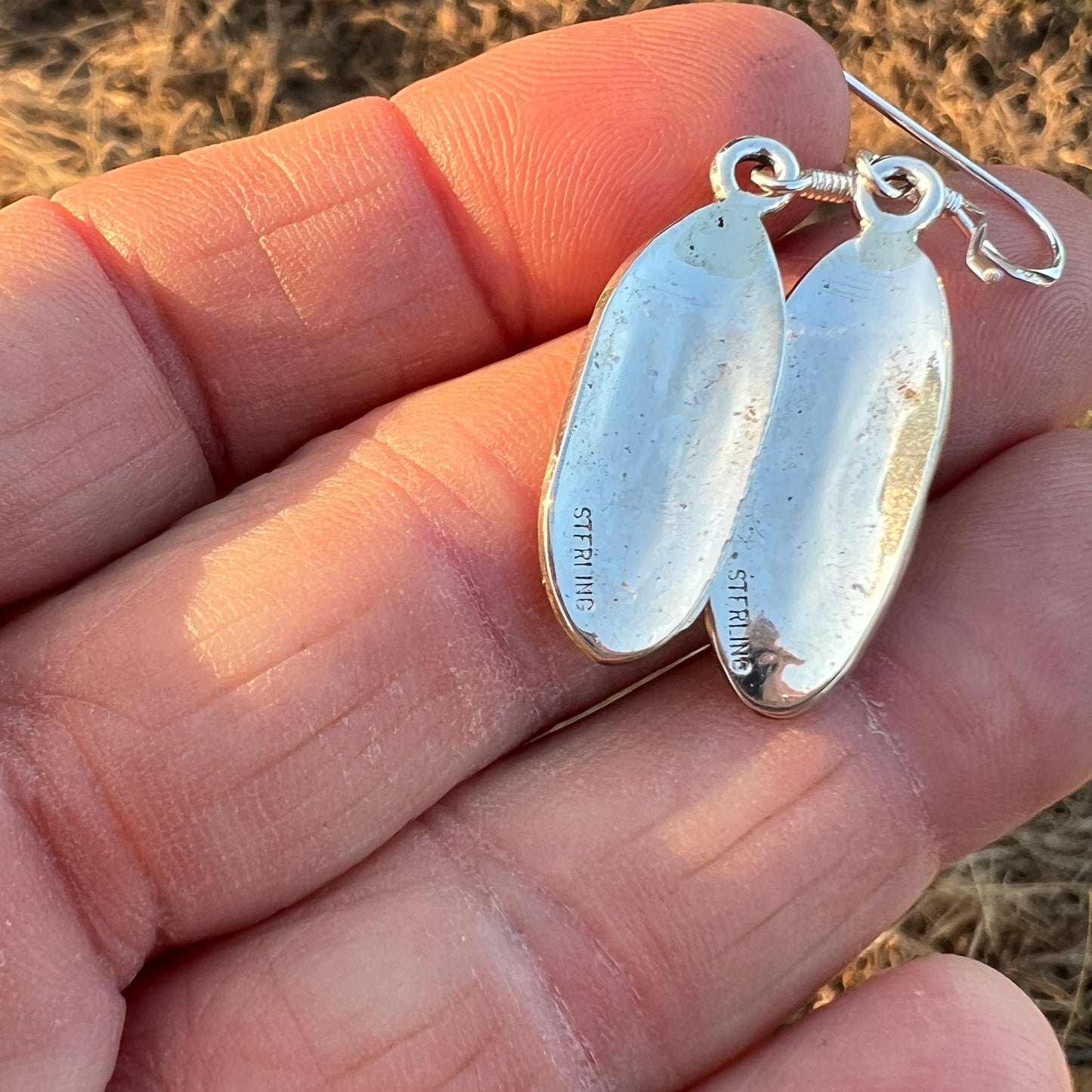 Turquoise Chip inlay Peyote bird small lightweight dangle earrings Sterling silver Sally Shurley
