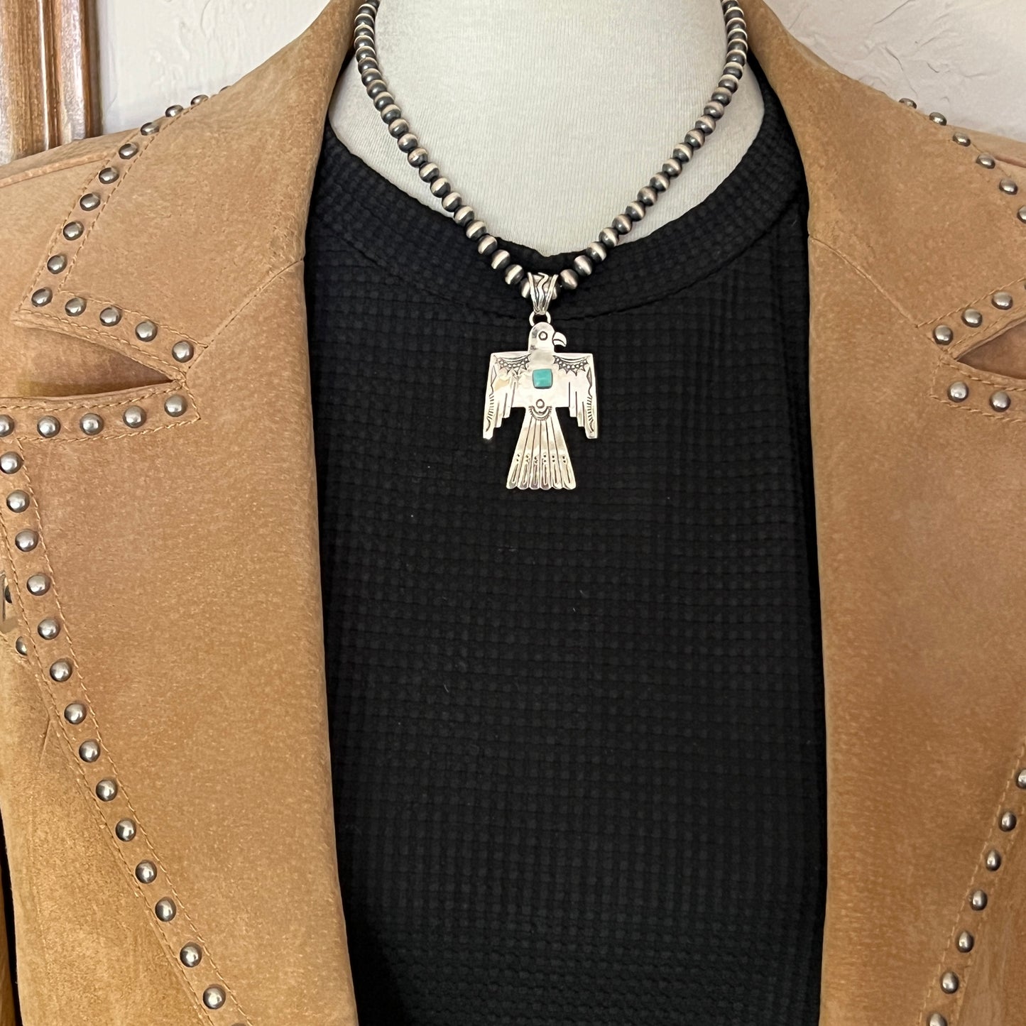 Turquoise Thunderbird Pendant Sterling silver Navajo Brandon Belin Navajo handmade 652