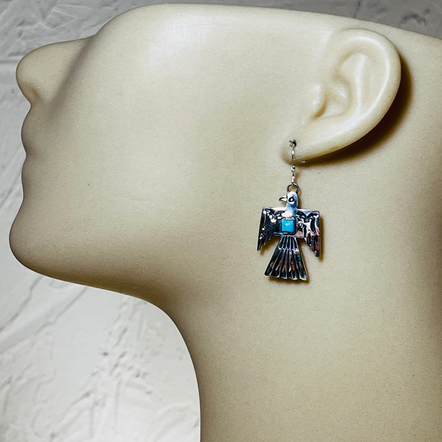 Turquoise Thunderbird Earrings Jeremy Delgarito Navajo sterling silver signed ER24