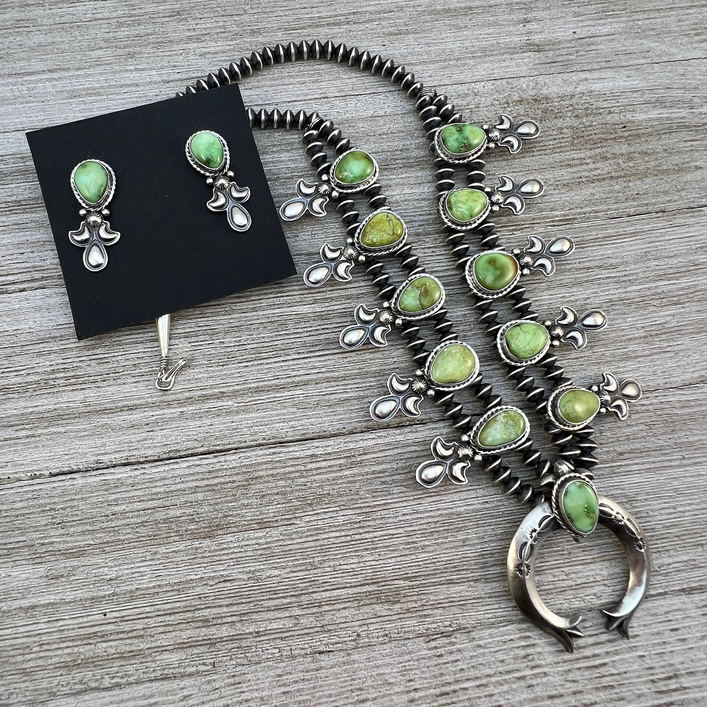Sonoran Gold Green Turquoise Small Squash Blossom Necklace, Adrienne Gordon Navajo 2