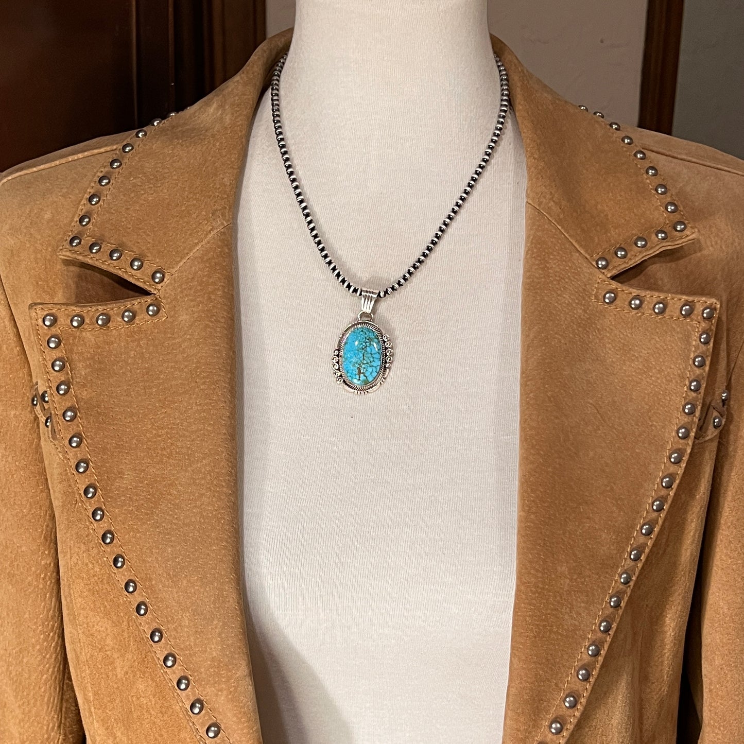 High Quality Blue Kingman Turquoise Pendant 6, Sterling Silver Daniel Benally