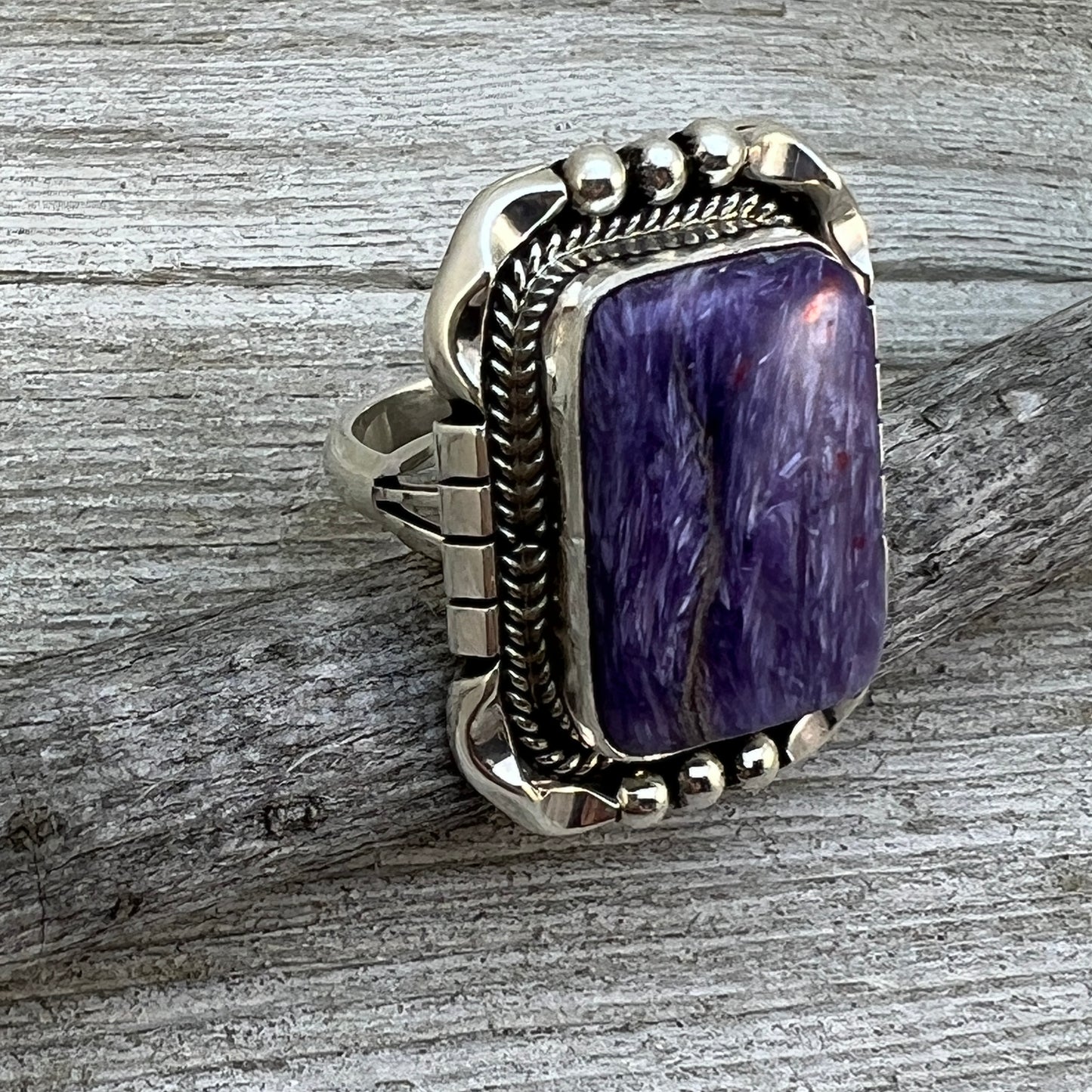 Size 7 Charoite sterling silver handmade ring #9 Navajo Samuel Yellowhair