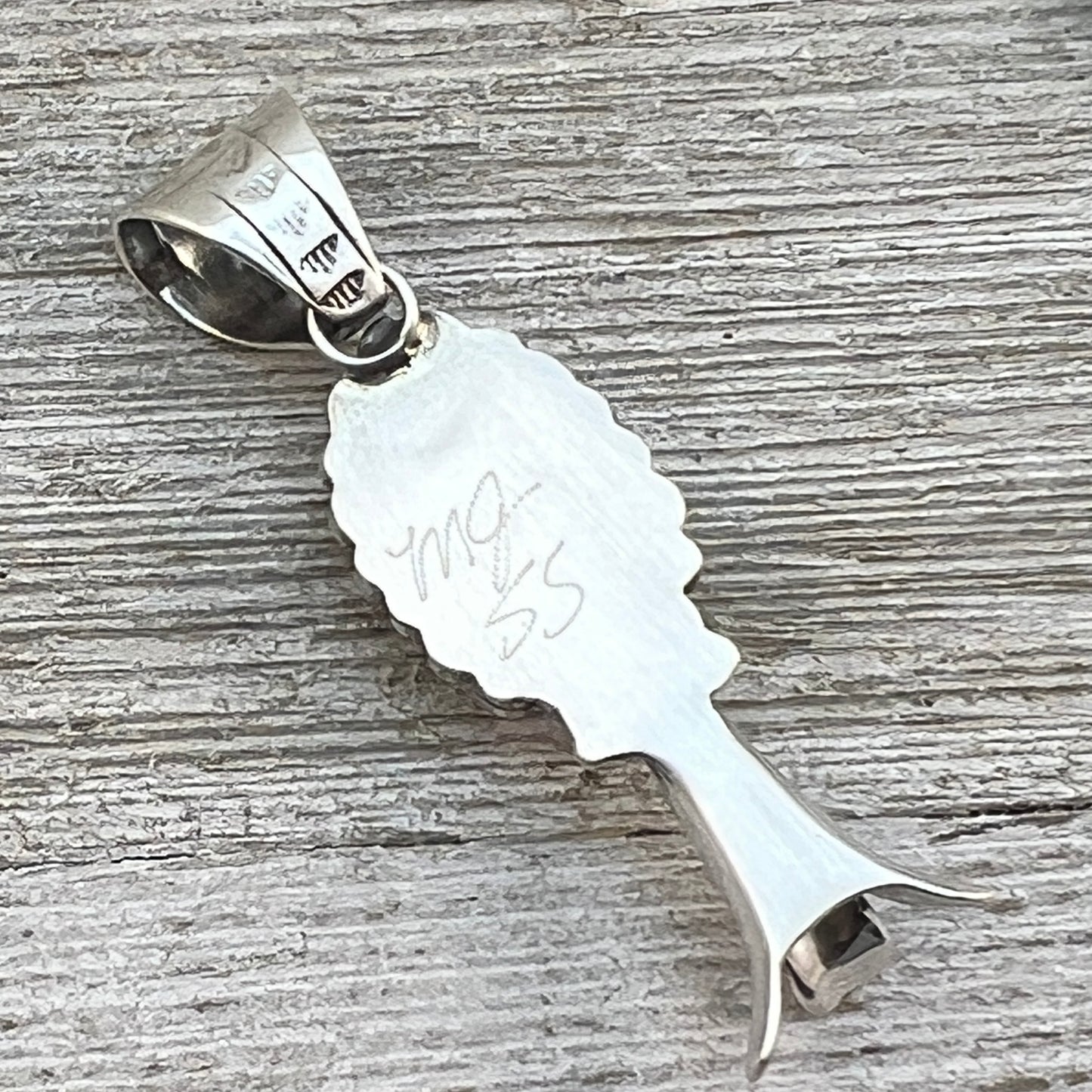 Kingman Turquoise Squash Blossom Pendant Navajo Marie Jones sterling silver