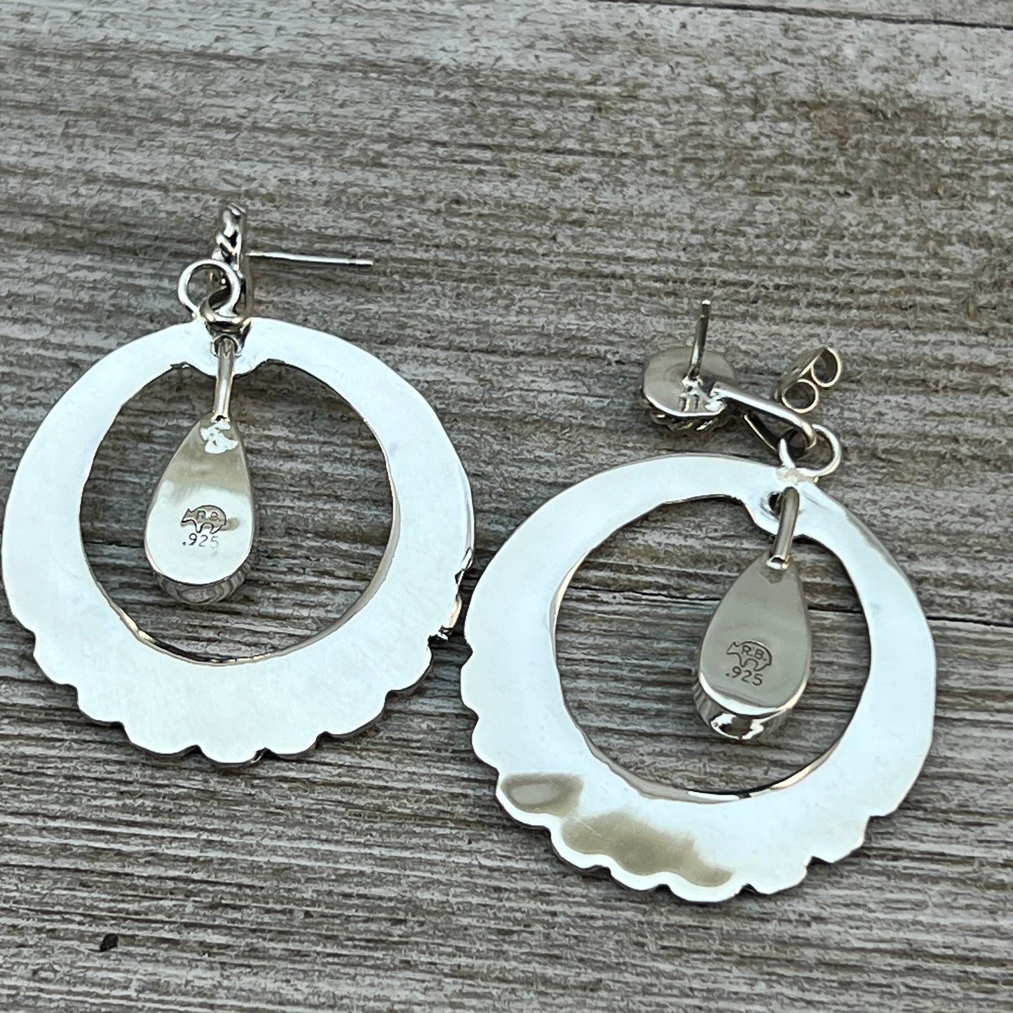 Modern hoop dangle Turquoise earrings sterling silver Navajo handmade Sheena Jack