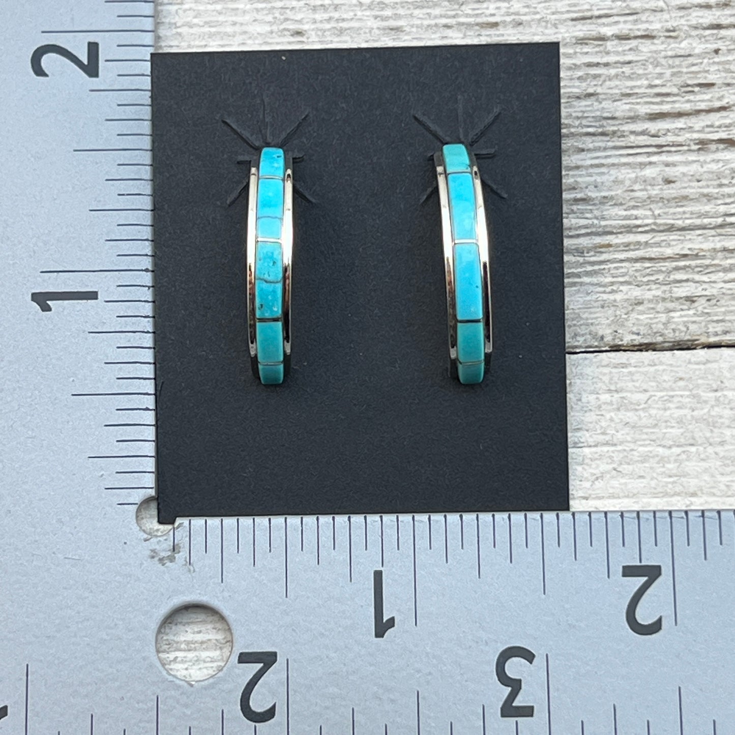 Small Turquoise 7/8" narrow turquoise zuni hoop earrings sterling silver Gloria Waseta 423