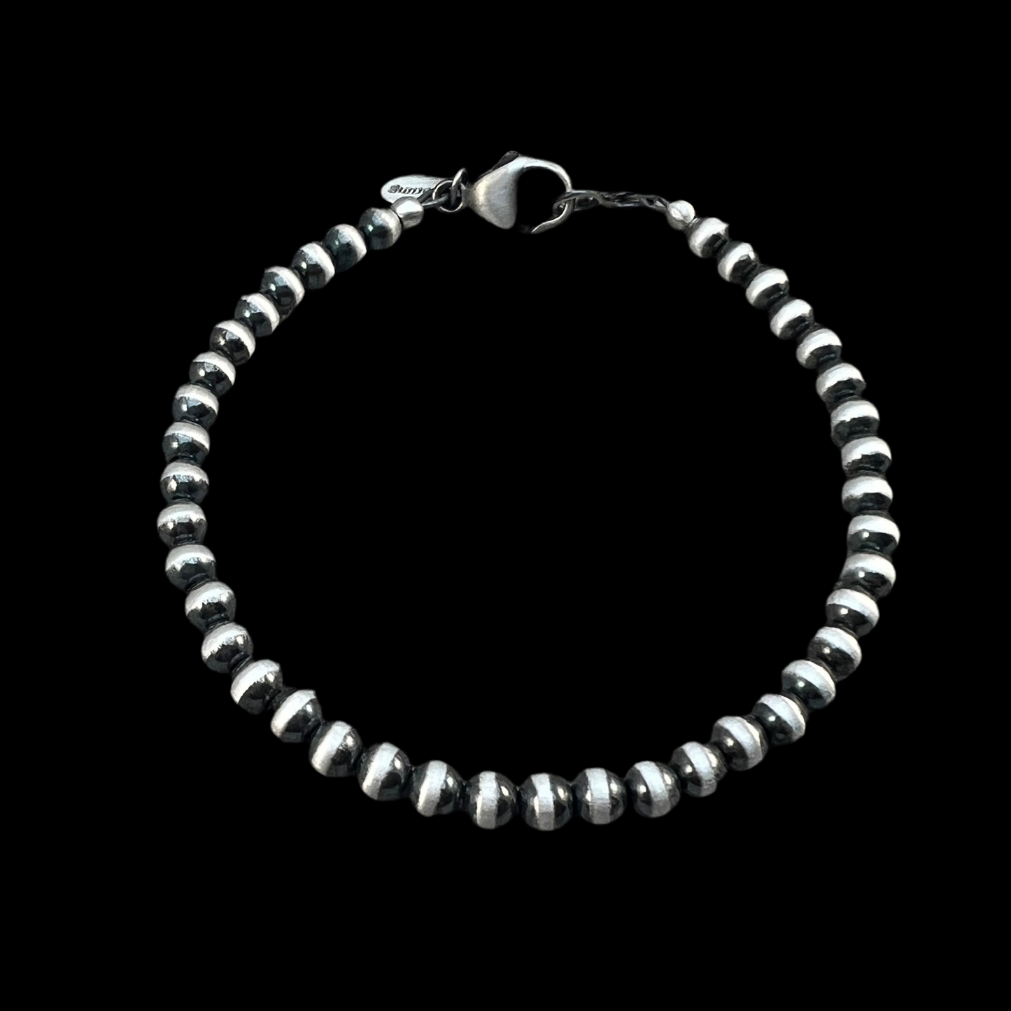 Sterling Silver 4mm Bead Bracelet, Silver pearls boho oxidized ball chain Southwest Jewelry