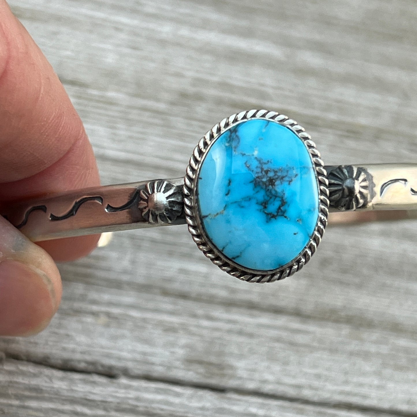 6.25 6.5 6.75 Kingman Turquoise stacker Cuff bracelet #6 Sterling Silver Samuel Yellowhair