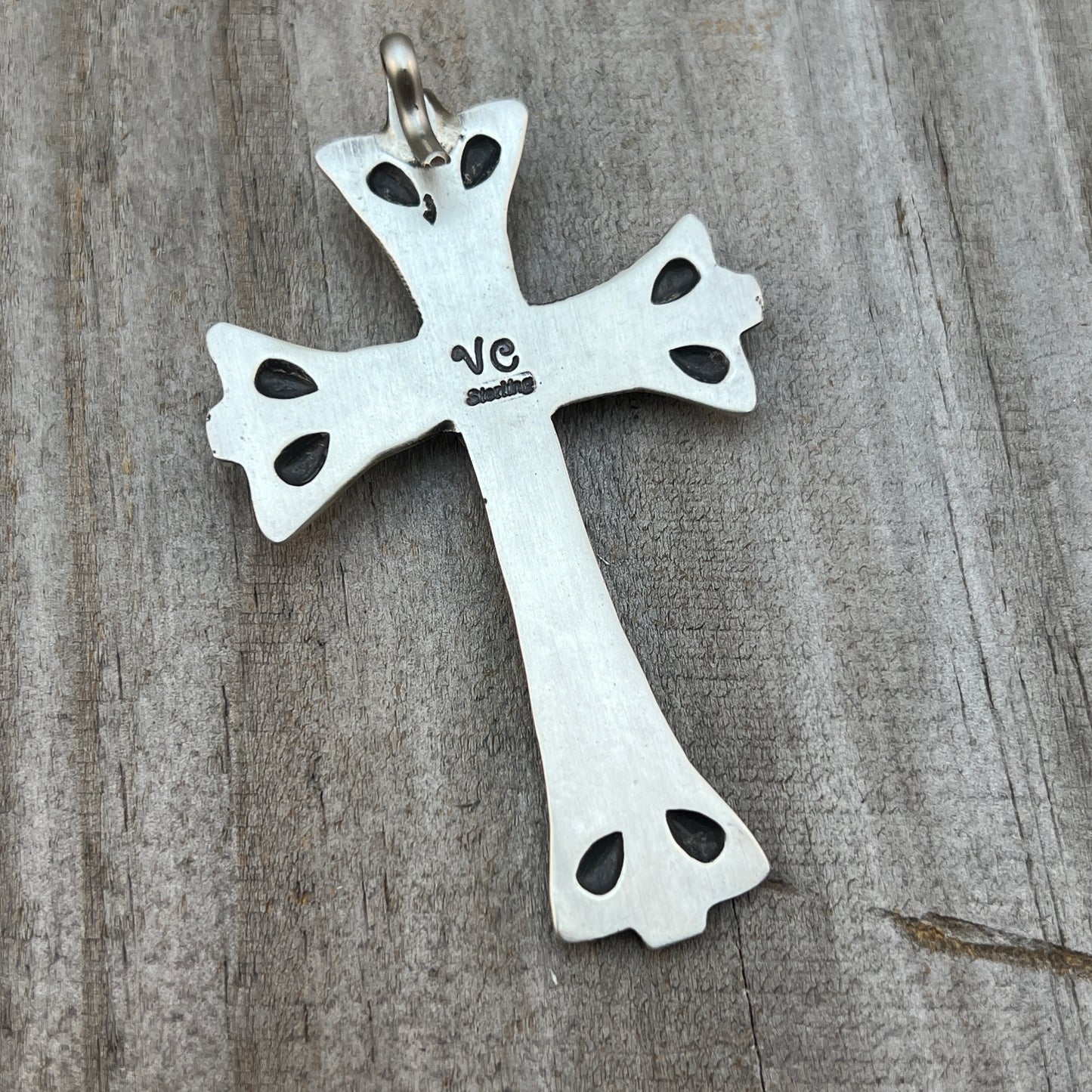 Turquoise Cross Pendant Sterling Silver Navajo handmade Veronica Cayatineto 632