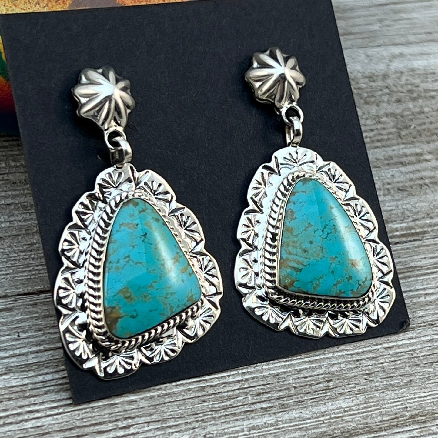 Blue Turquoise Dangle Earrings sterling silver Navajo Gregg Yazzie Navajo handmade