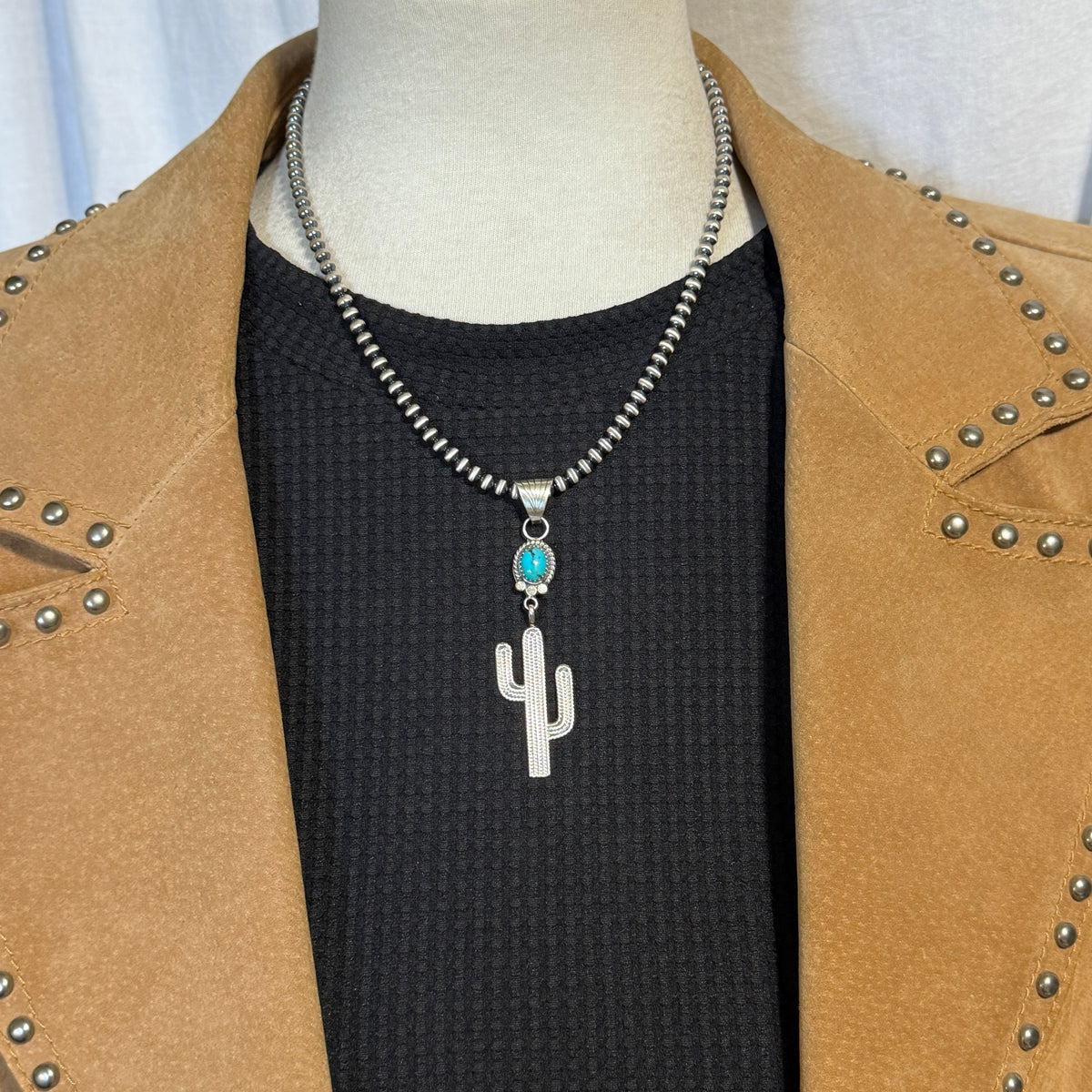 Blue Campitos Turquoise Cactus Pendant Sharon McCarthy Navajo Sterling Silver PD4