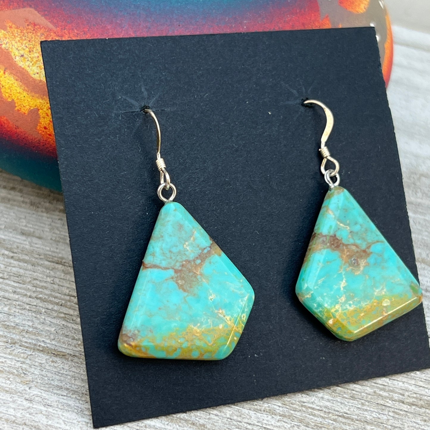 Tyrone Turquoise handmade slab earrings, sliced turquoise