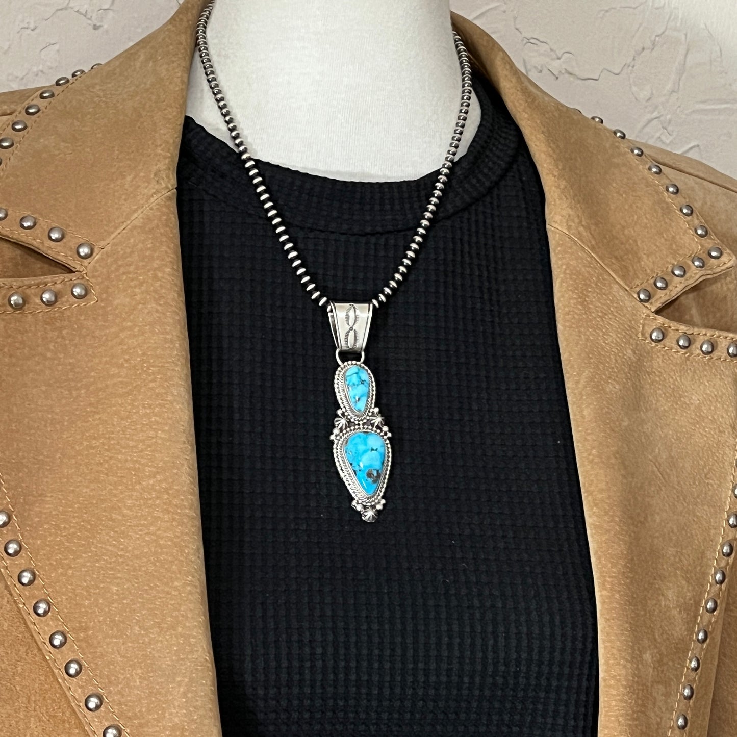 Blue Kingman Waterweb Turquoise Pendant 6 Navajo Sterling Silver Tom Lewis