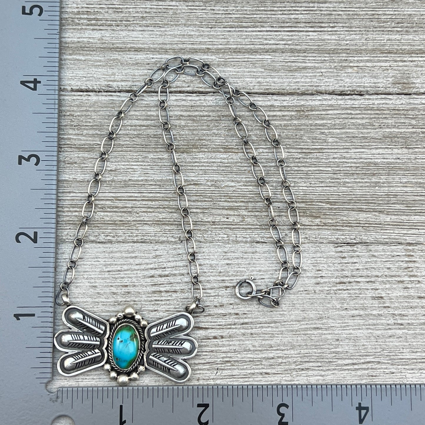 17 1/2"Sonoran Turquoise Necklace Feather sterling silver Navajo Verley Betone boho 2
