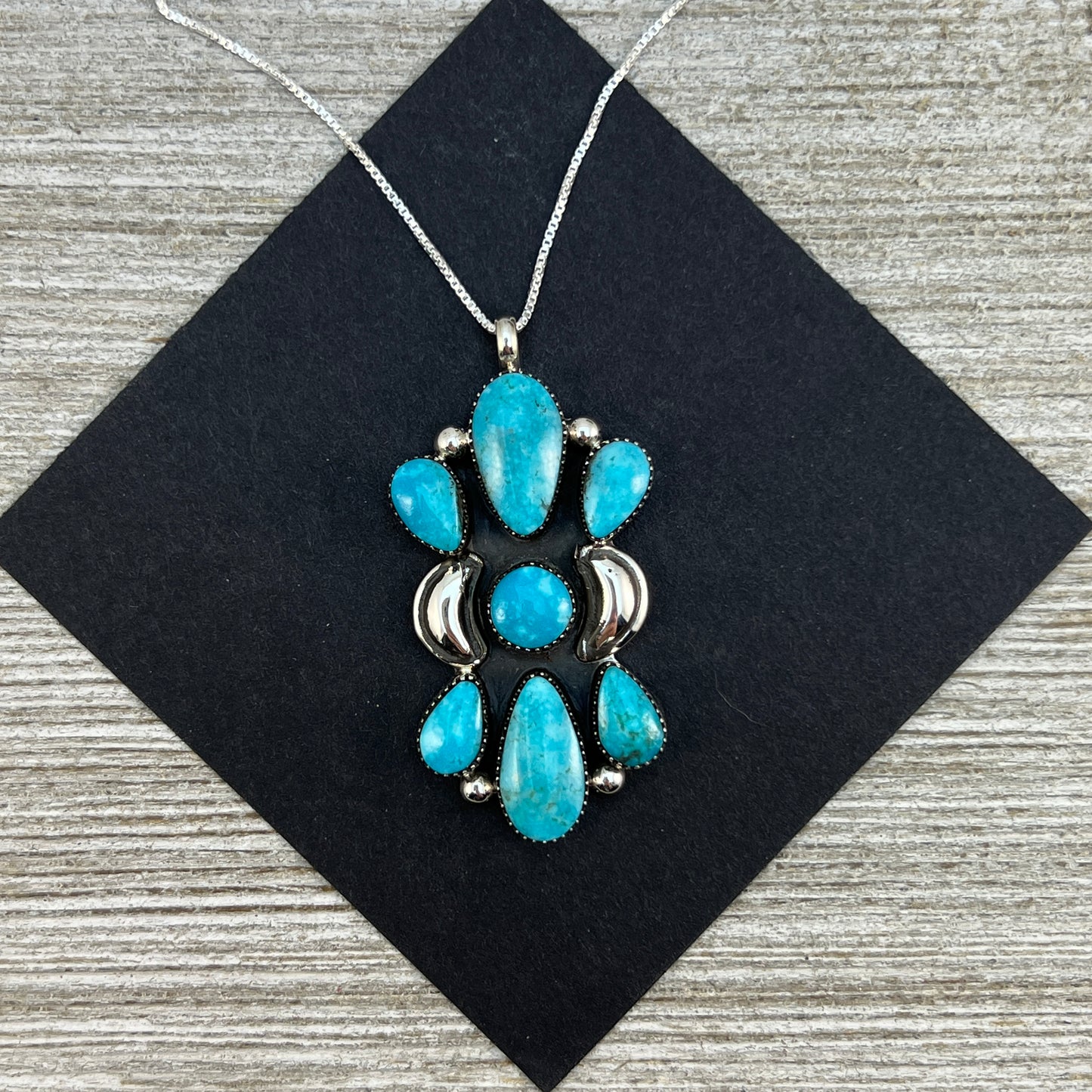 18" blue turquoise cluster necklace pendant Sterling silver Navajo handmade Marie Bahe 5