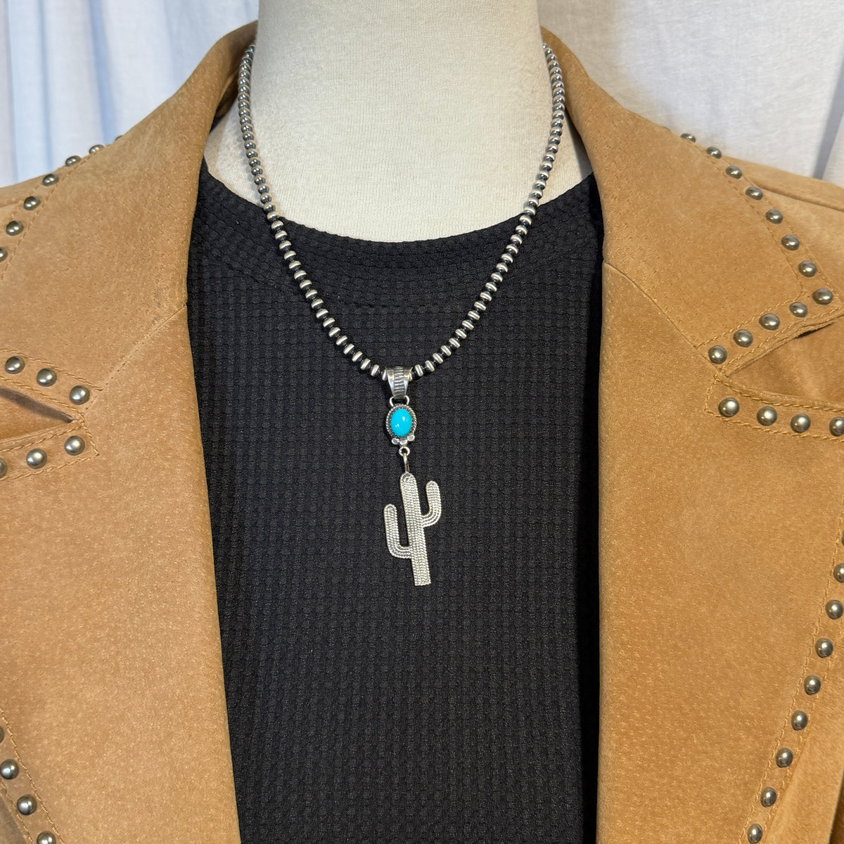 Blue Campitos Turquoise Cactus Pendant Sharon McCarthy Navajo Sterling Silver PD2