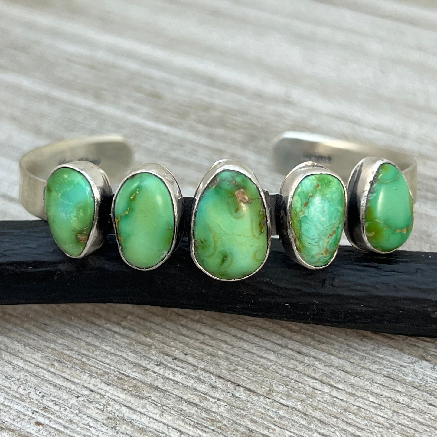 6 1/4" Sonoran Gold Turquoise Cuff Bracelet Sterling silver Navajo Tom Lewis boho