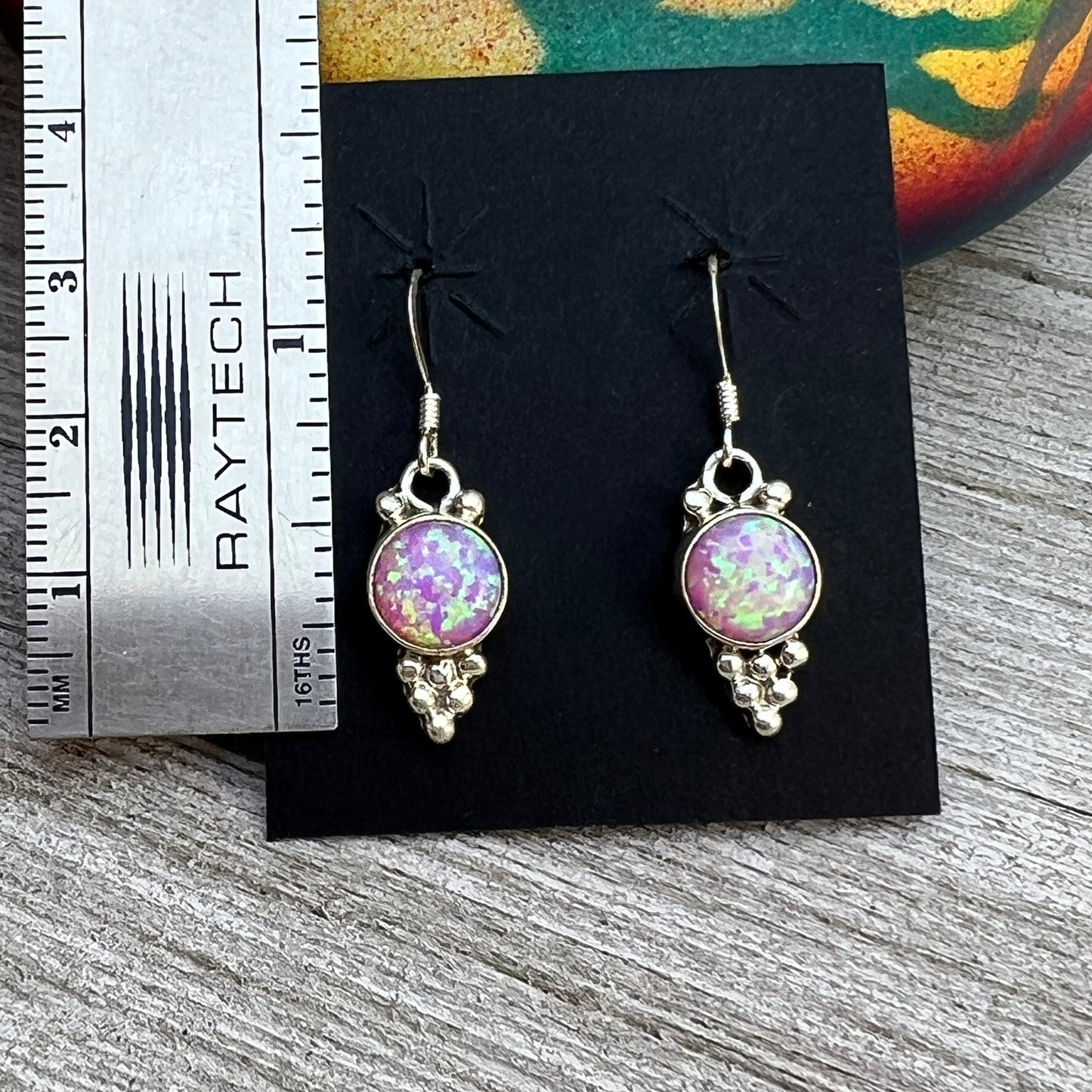 Pink Opal Dangle earrings, small handmade Sterling Silver