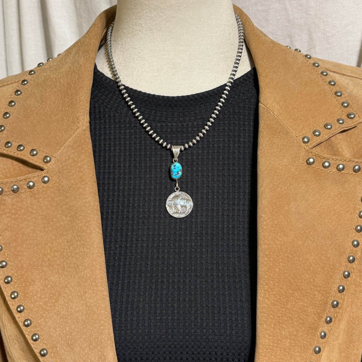 Buffalo nickel coin turquoise pendant Sharon McCarthy Navajo PD2