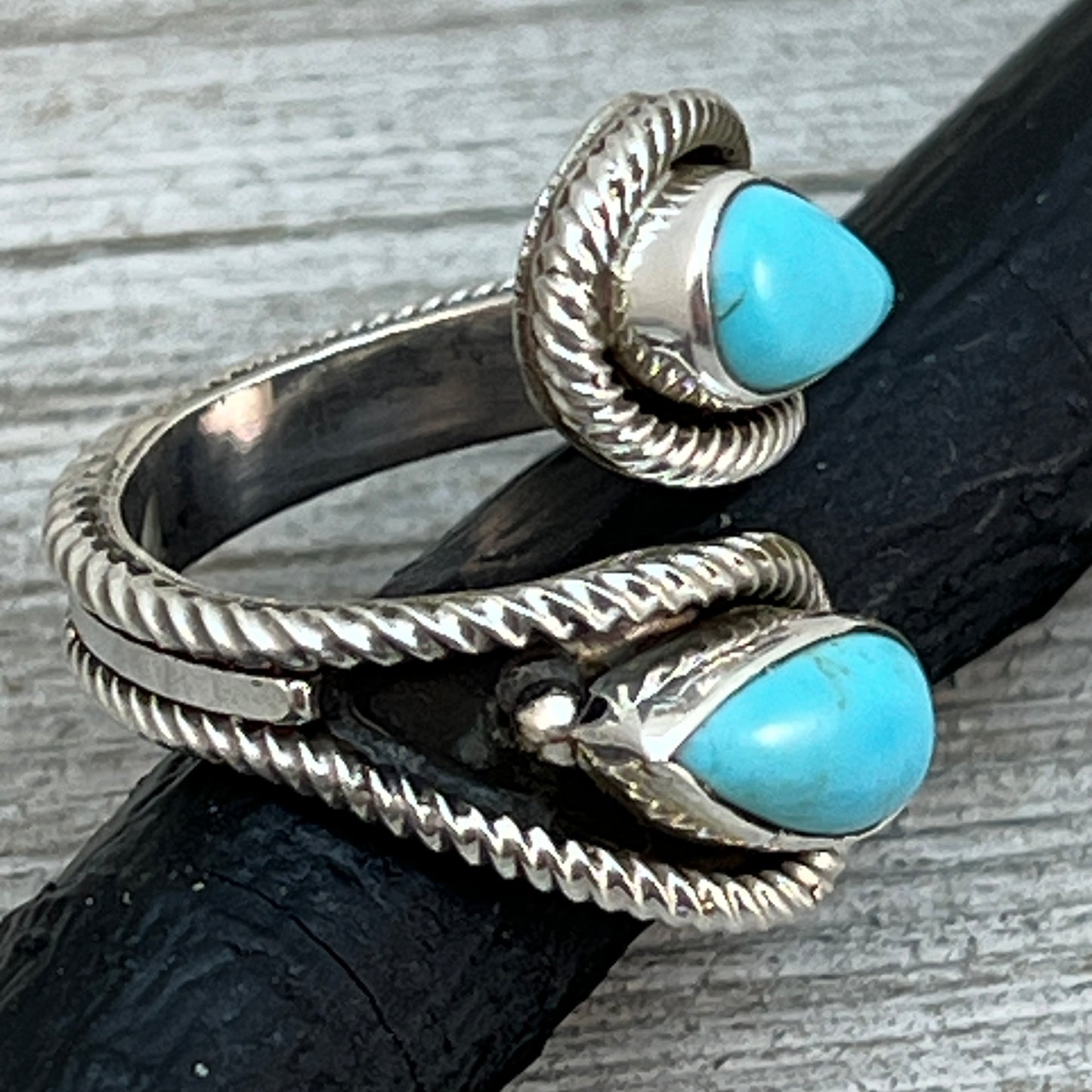 Size 7.25 Light Blue Turquoise Wrap Sterling Silver Ring handmade Kenny Lonjose